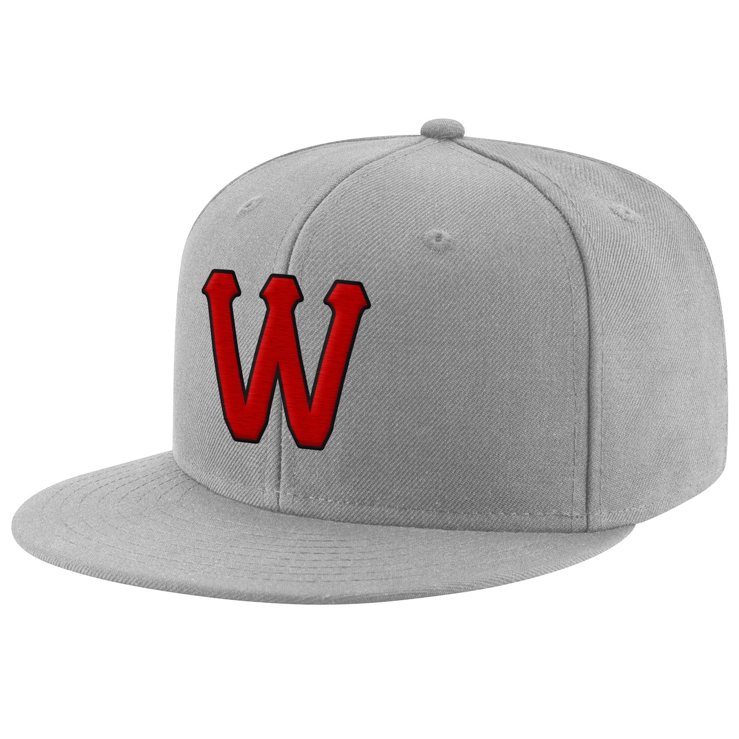 Custom Gray Red-Black Stitched Adjustable Snapback Hat - Main View