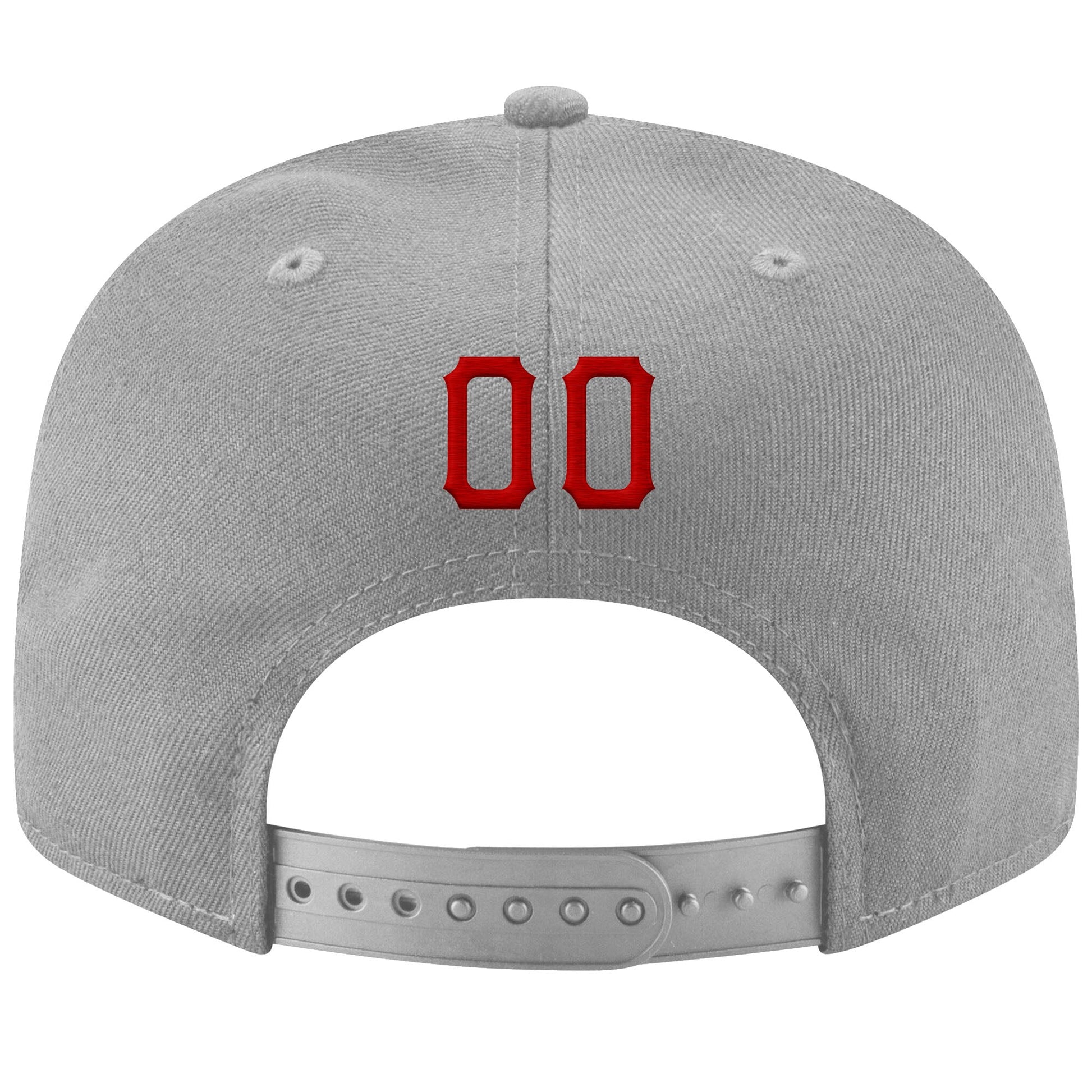 Custom Gray Red-Black Stitched Adjustable Snapback Hat view 3