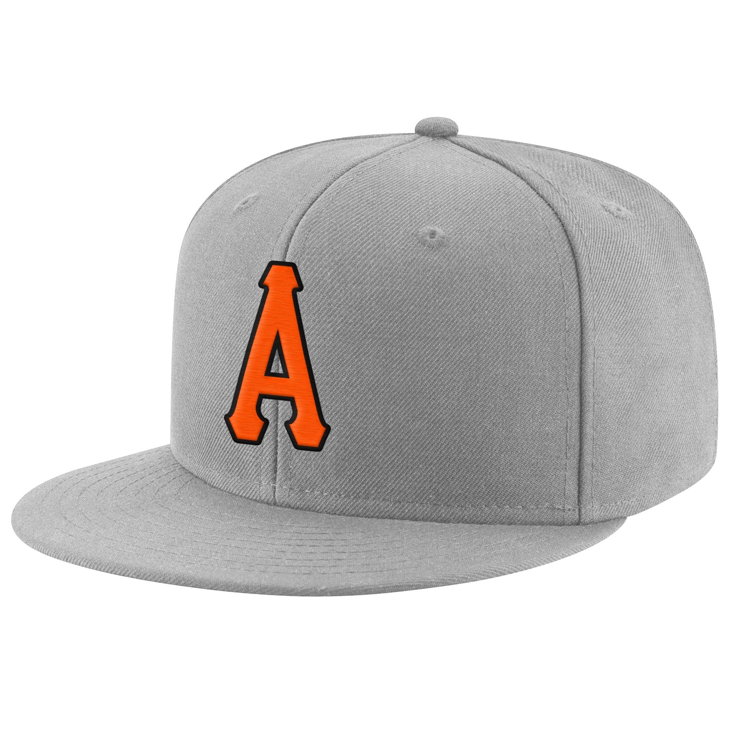 Custom Gray Orange-Black Stitched Adjustable Snapback Hat - Main View