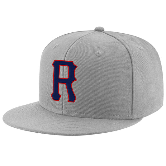 Custom Gray Navy-Red Stitched Adjustable Snapback Hat - Main View