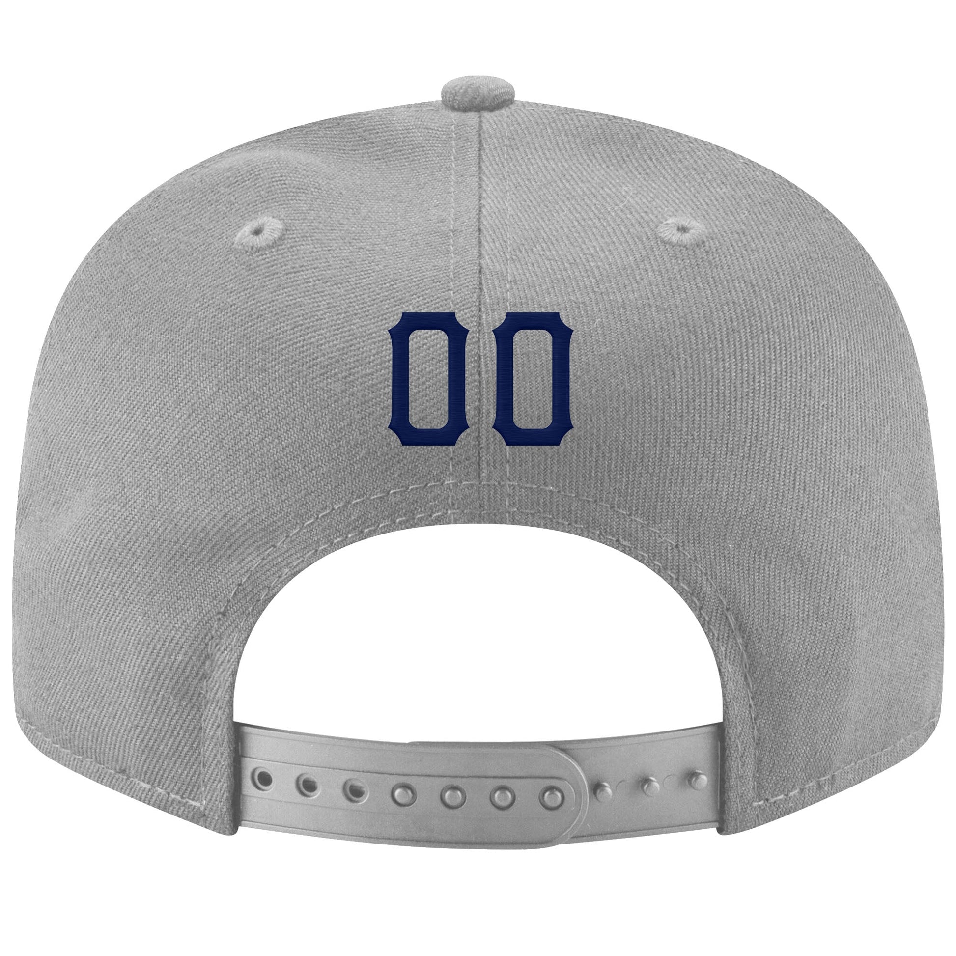 Custom Gray Navy-Red Stitched Adjustable Snapback Hat view 3