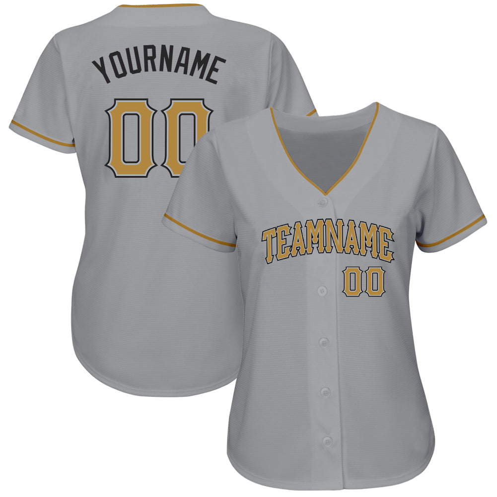 Custom Gray Old Gold-Black Authentic Baseball Jersey view 2