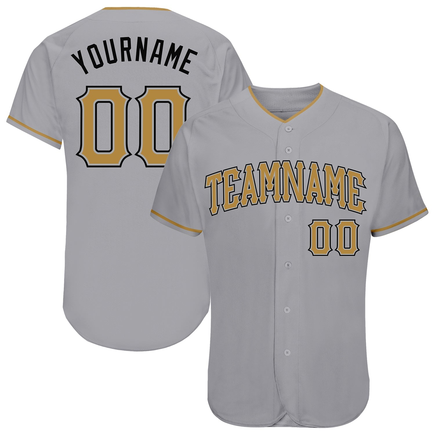 Custom Gray Old Gold-Black Authentic Baseball Jersey - Main View