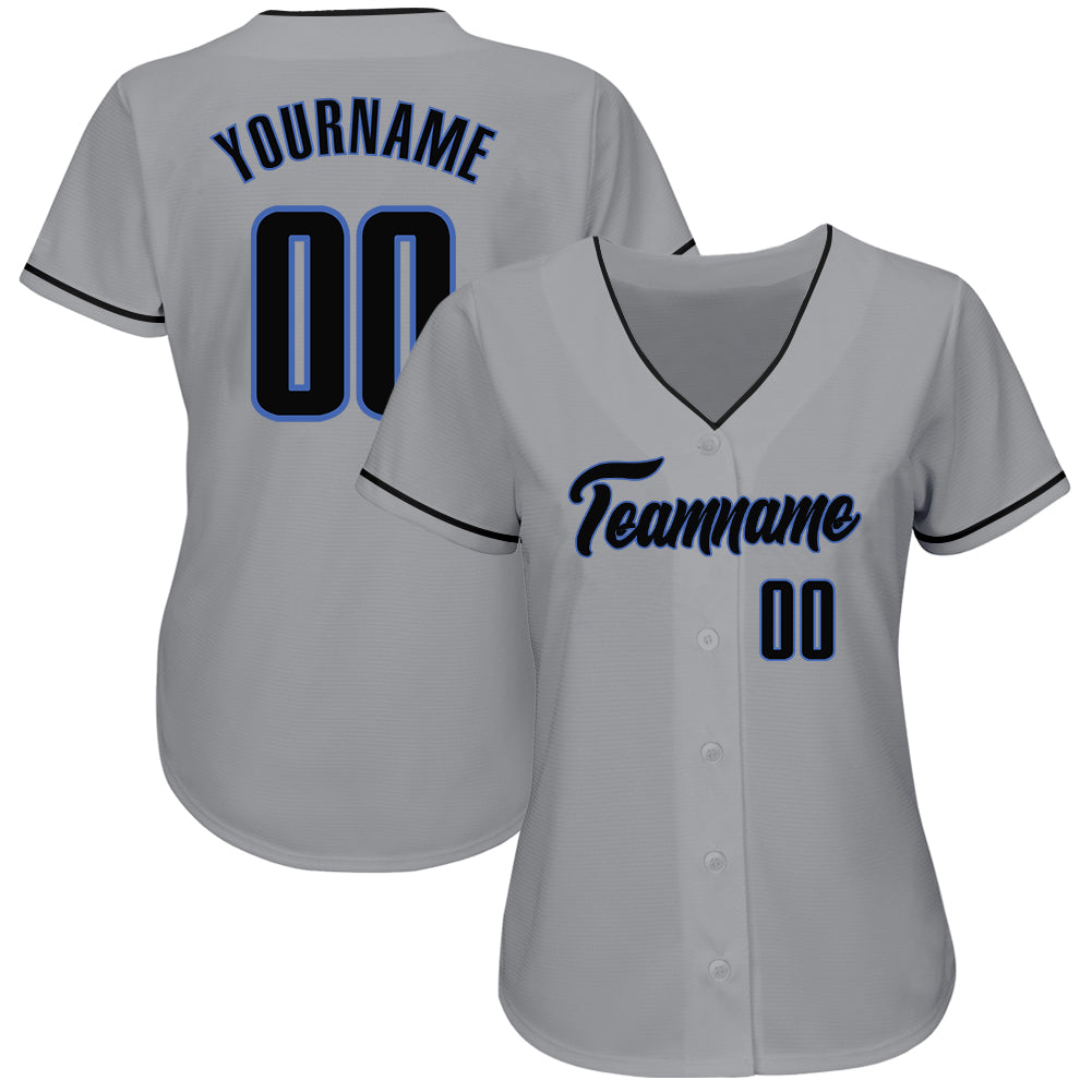 Custom Gray Black-Blue Authentic Baseball Jersey view 2