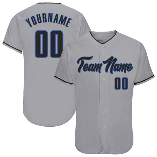 Custom Gray Black-Blue Authentic Baseball Jersey - Main View