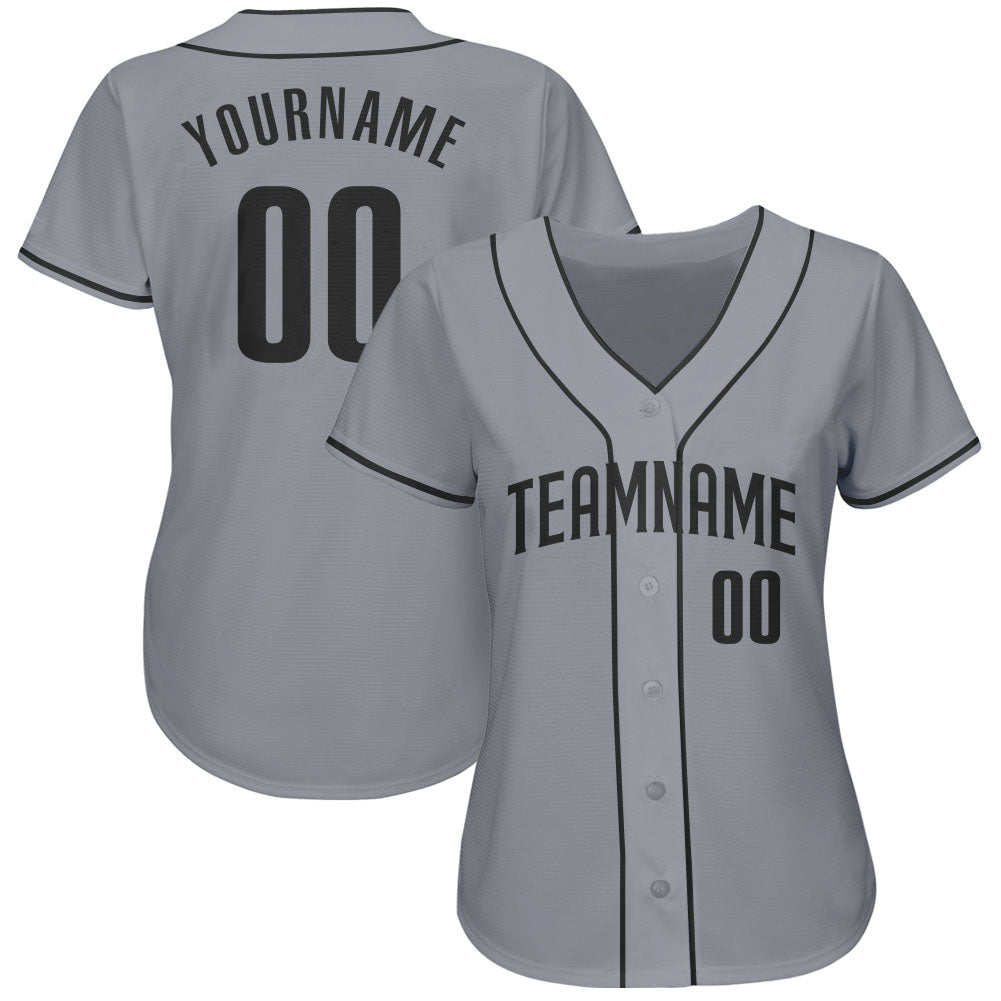 Custom Gray Black Authentic Baseball Jersey view 2