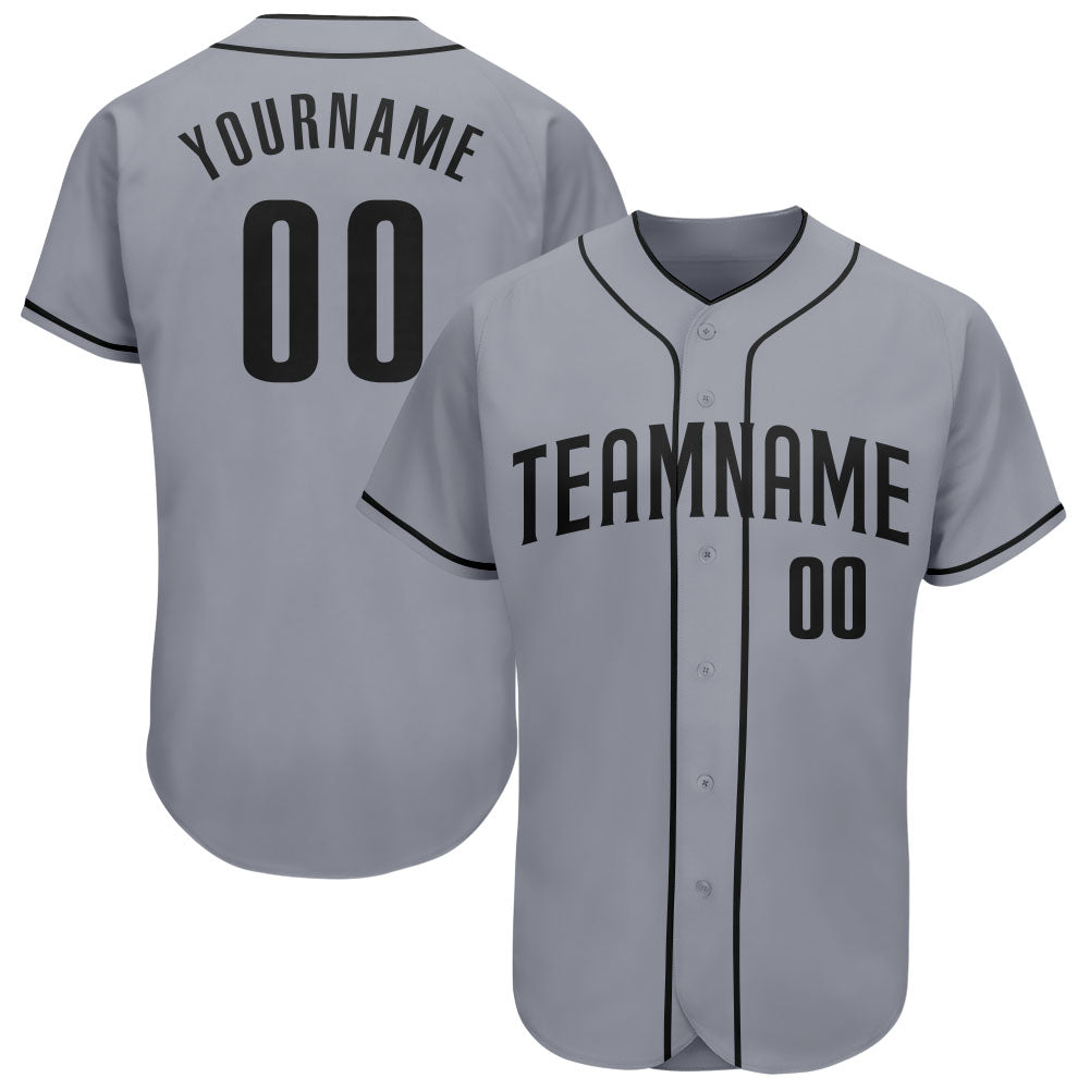 Custom Gray Black Authentic Baseball Jersey - Main View