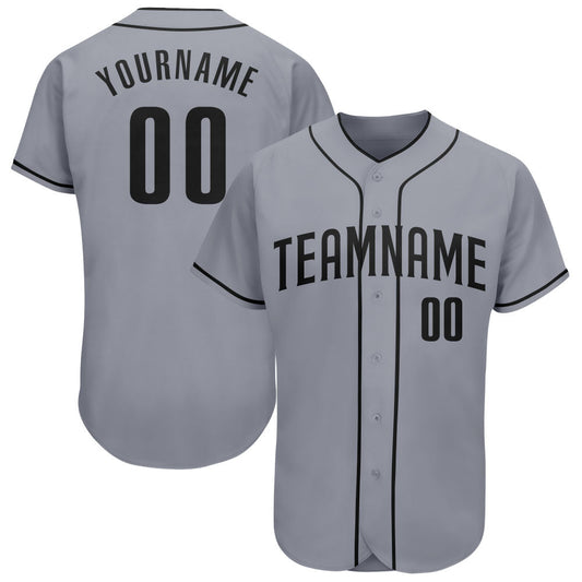 Custom Gray Black Authentic Baseball Jersey - Main View