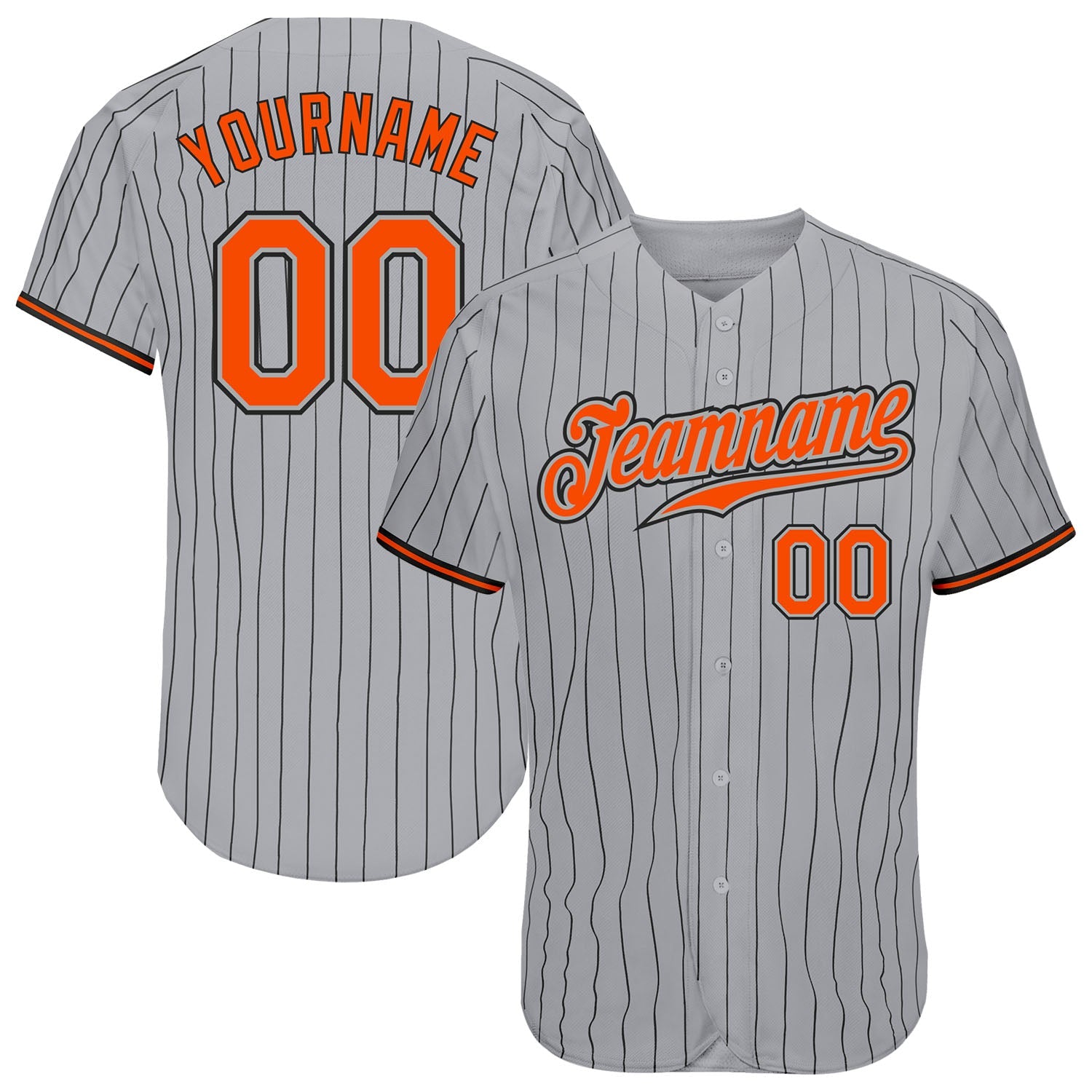 Custom Gray Black Pinstripe Orange-Black Authentic Baseball Jersey - Main View
