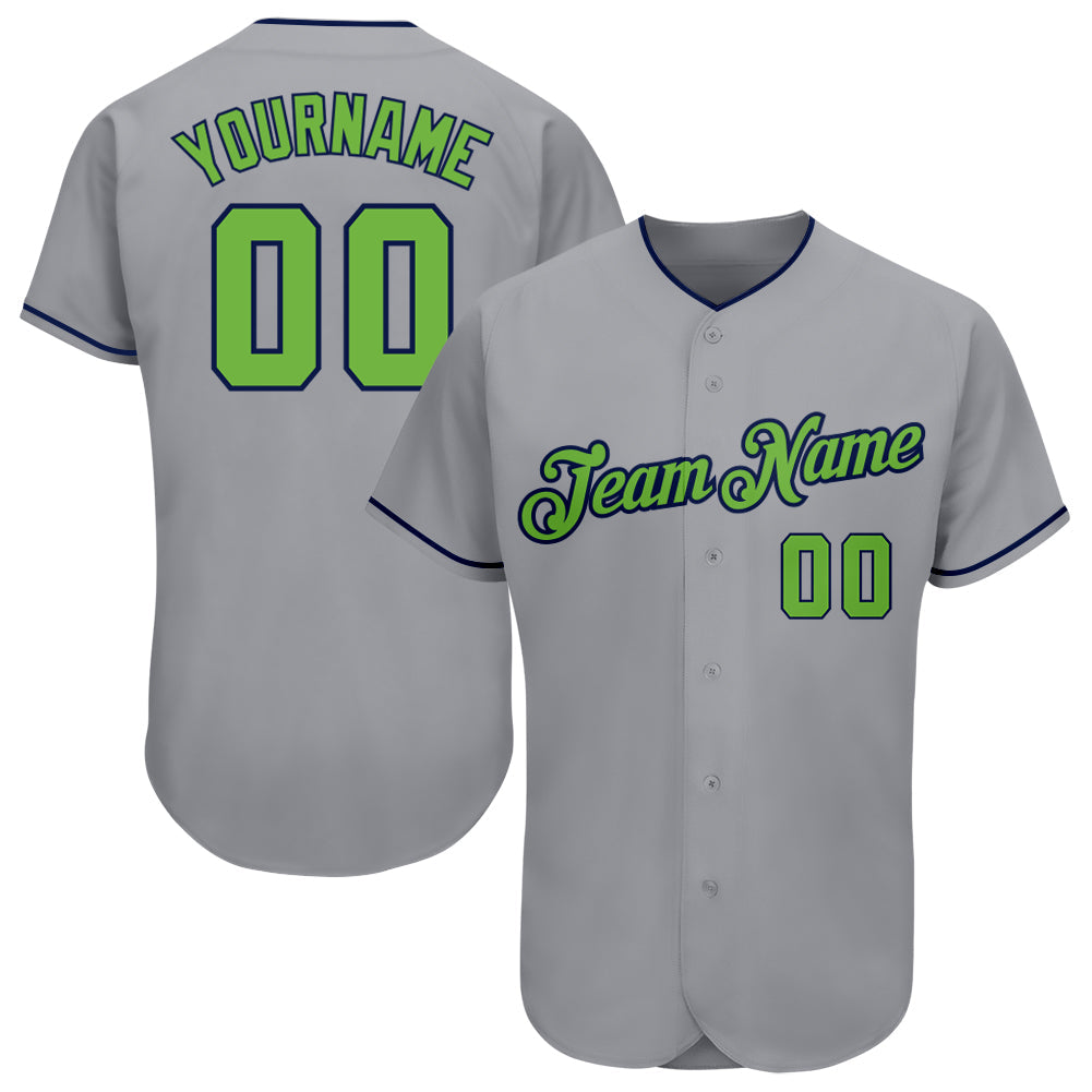 Custom Gray Neon Green-Navy Authentic Baseball Jersey - Main View