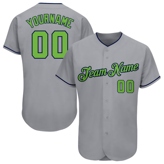 Custom Gray Neon Green-Navy Authentic Baseball Jersey - Main View