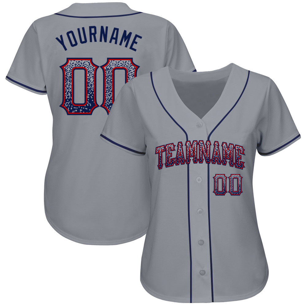 Custom Gray Navy-Red Authentic Drift Fashion Baseball Jersey view 2