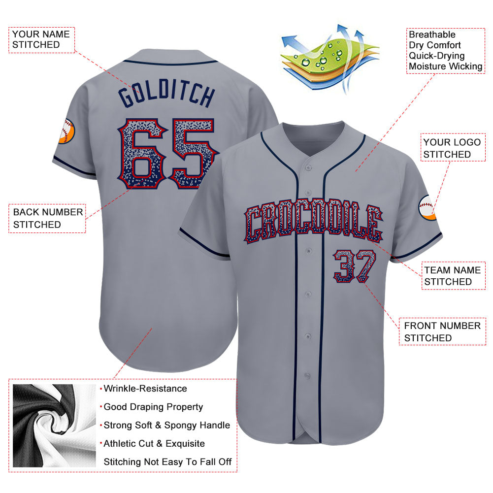 Custom Gray Navy-Red Authentic Drift Fashion Baseball Jersey view 3