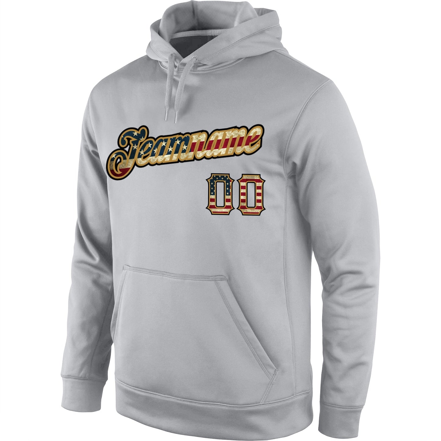 Custom Stitched Gray Vintage USA Flag-Old Gold Sports Pullover Sweatshirt Hoodie view 2