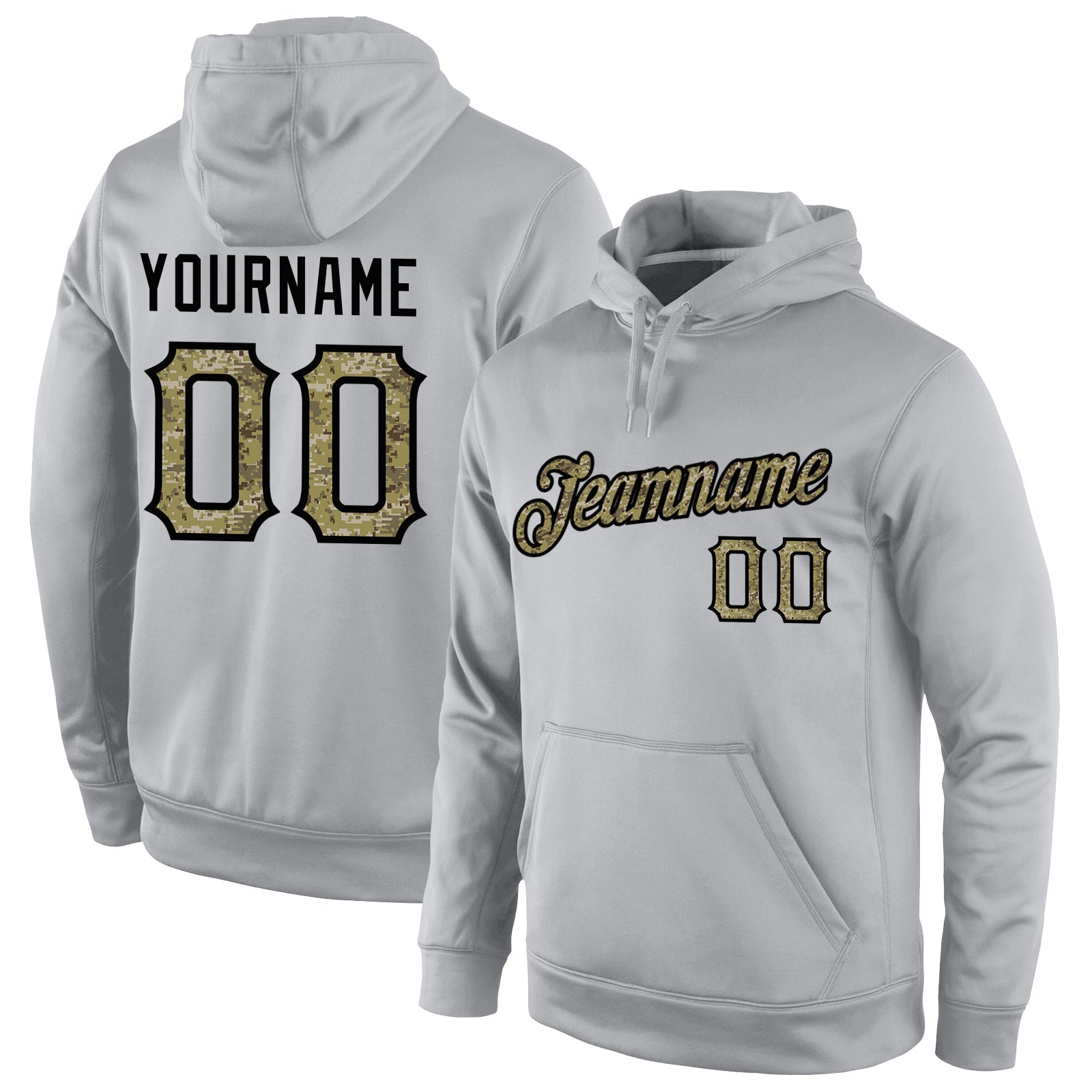 Custom Stitched Gray Camo-Black Sports Pullover Sweatshirt Hoodie - Main View