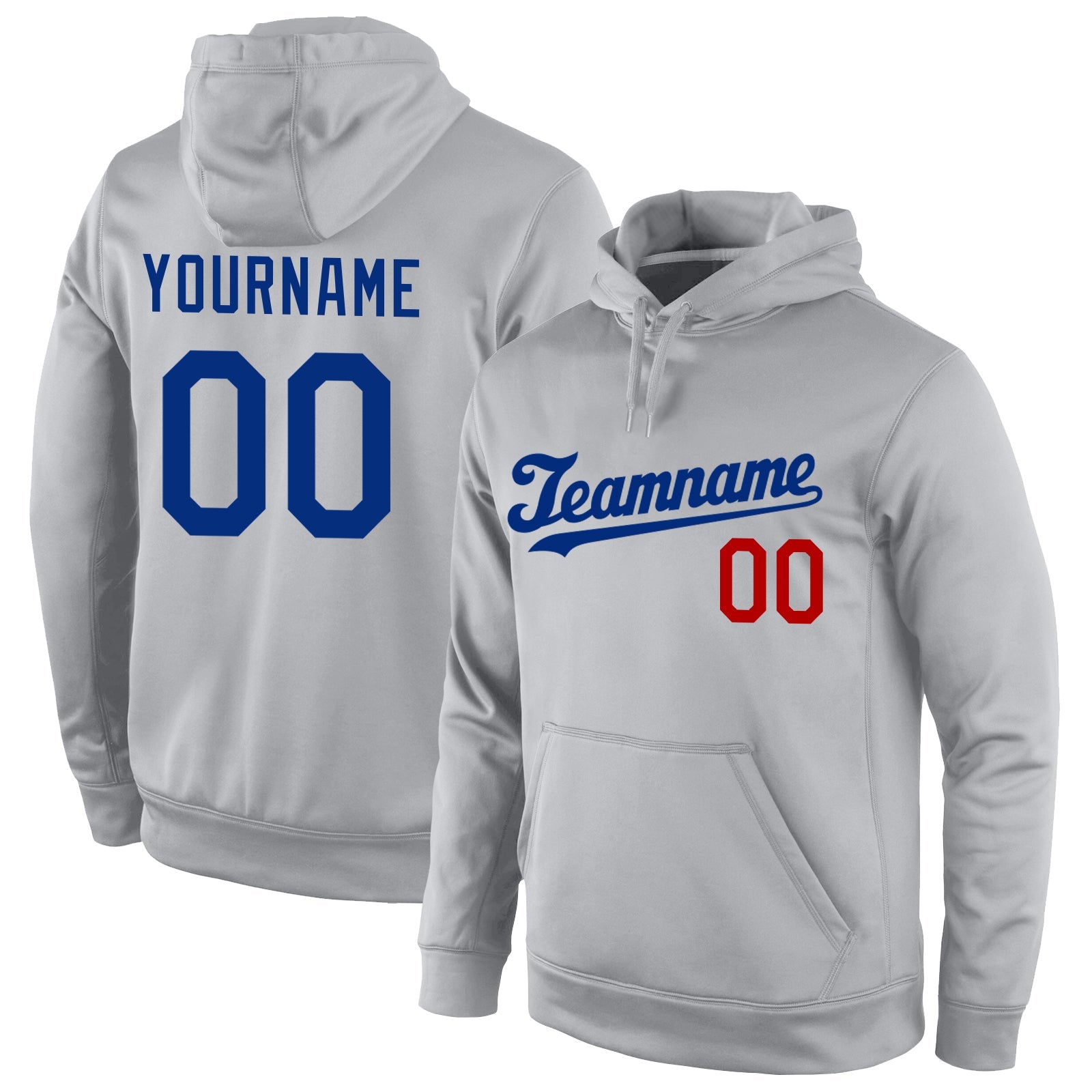 Custom Stitched Gray Royal-Red Sports Pullover Sweatshirt Hoodie - Main View