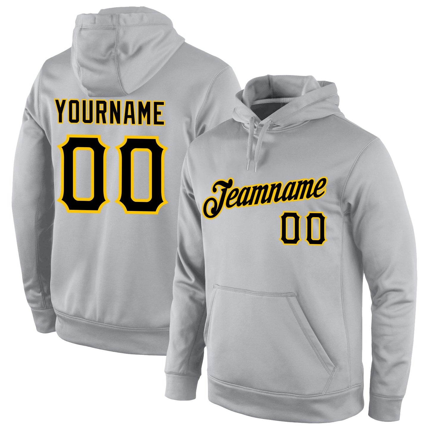 Custom Stitched Gray Black-Gold Sports Pullover Sweatshirt Hoodie - Main View