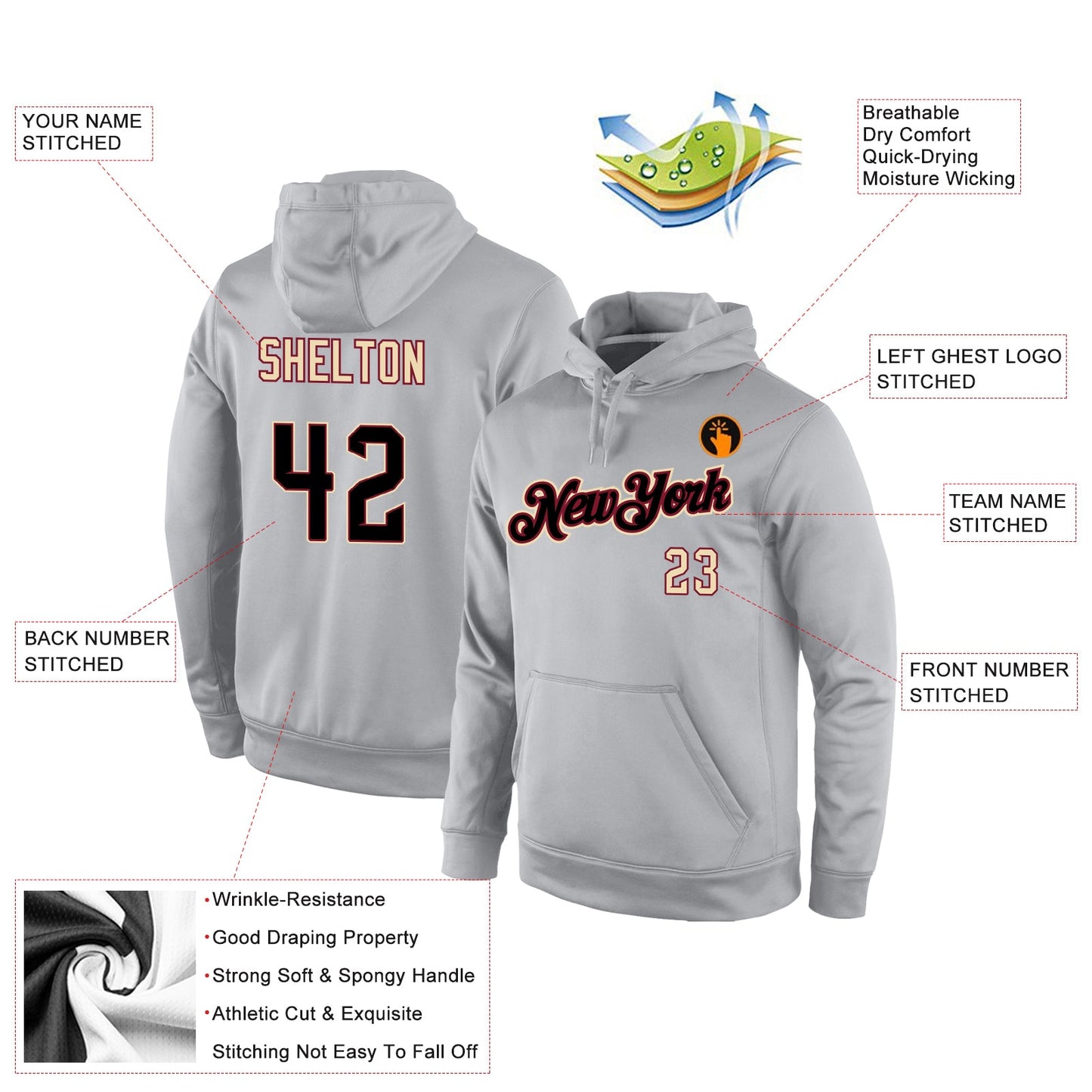 Custom Stitched Gray Black-Crimson Sports Pullover Sweatshirt Hoodie view 4