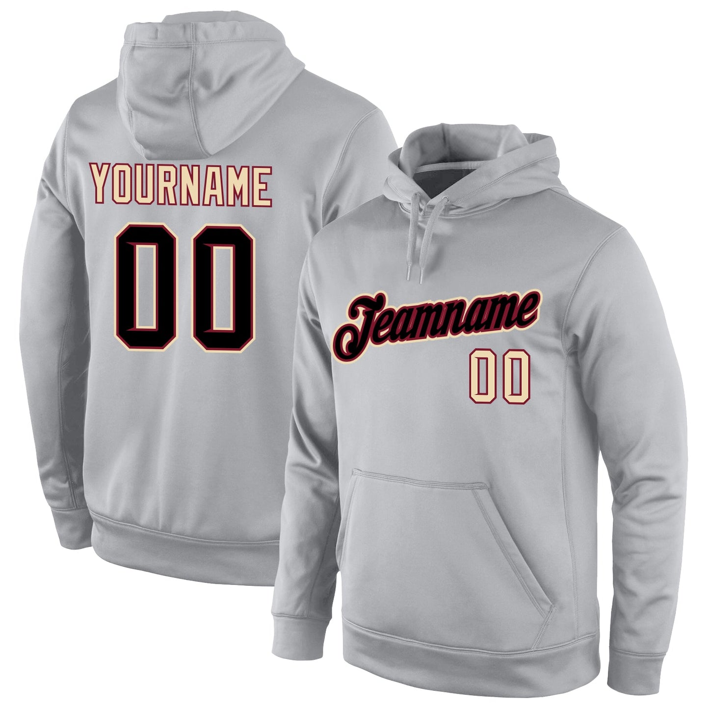 Custom Stitched Gray Black-Crimson Sports Pullover Sweatshirt Hoodie - Main View