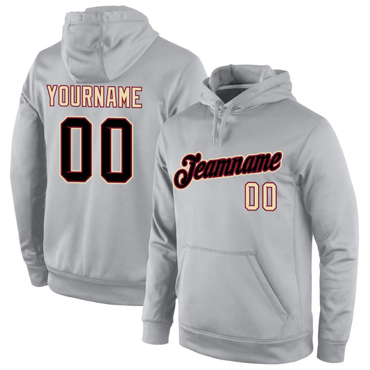 Custom Stitched Gray Black-Crimson Sports Pullover Sweatshirt Hoodie - Main View