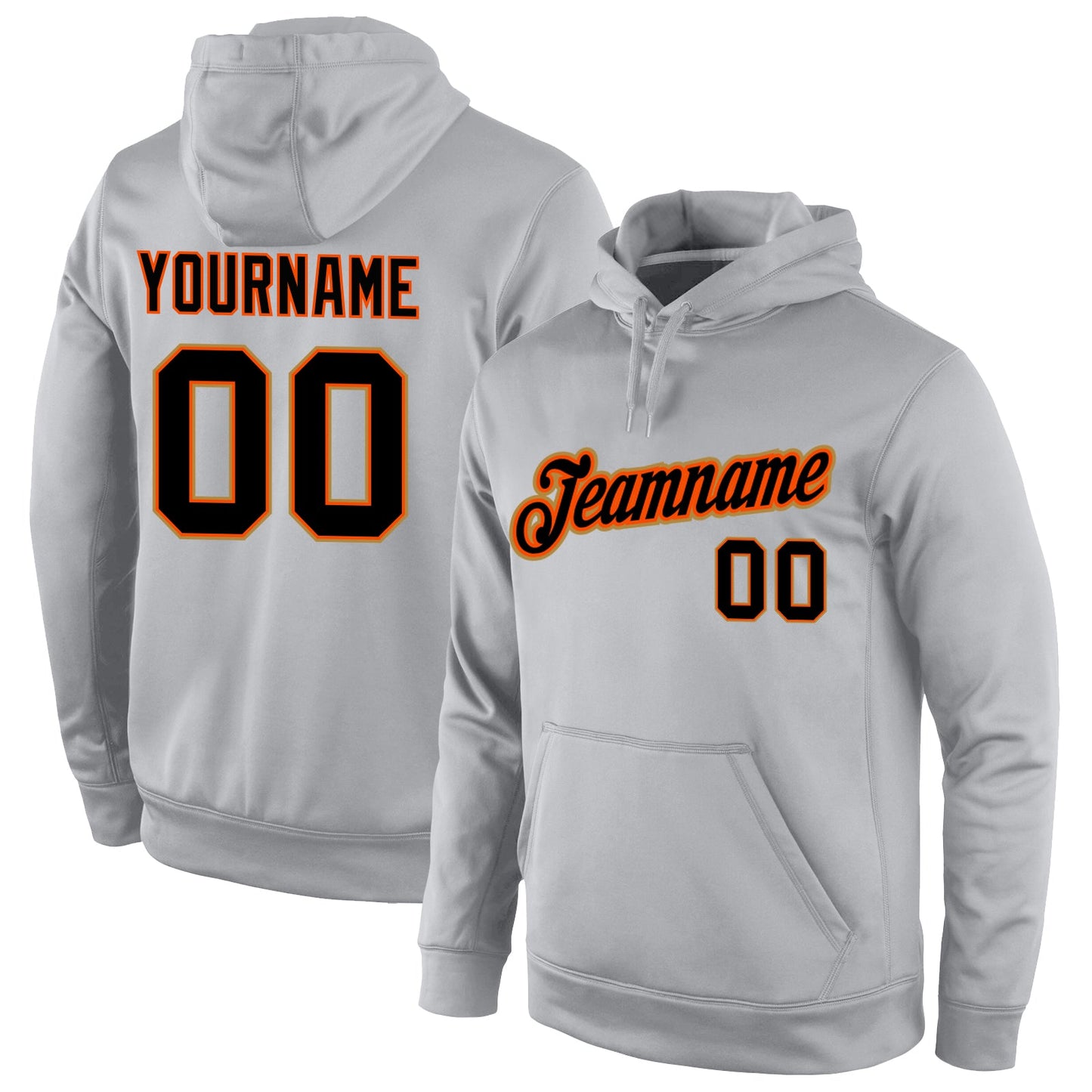 Custom Stitched Gray Black-Orange Sports Pullover Sweatshirt Hoodie - Main View