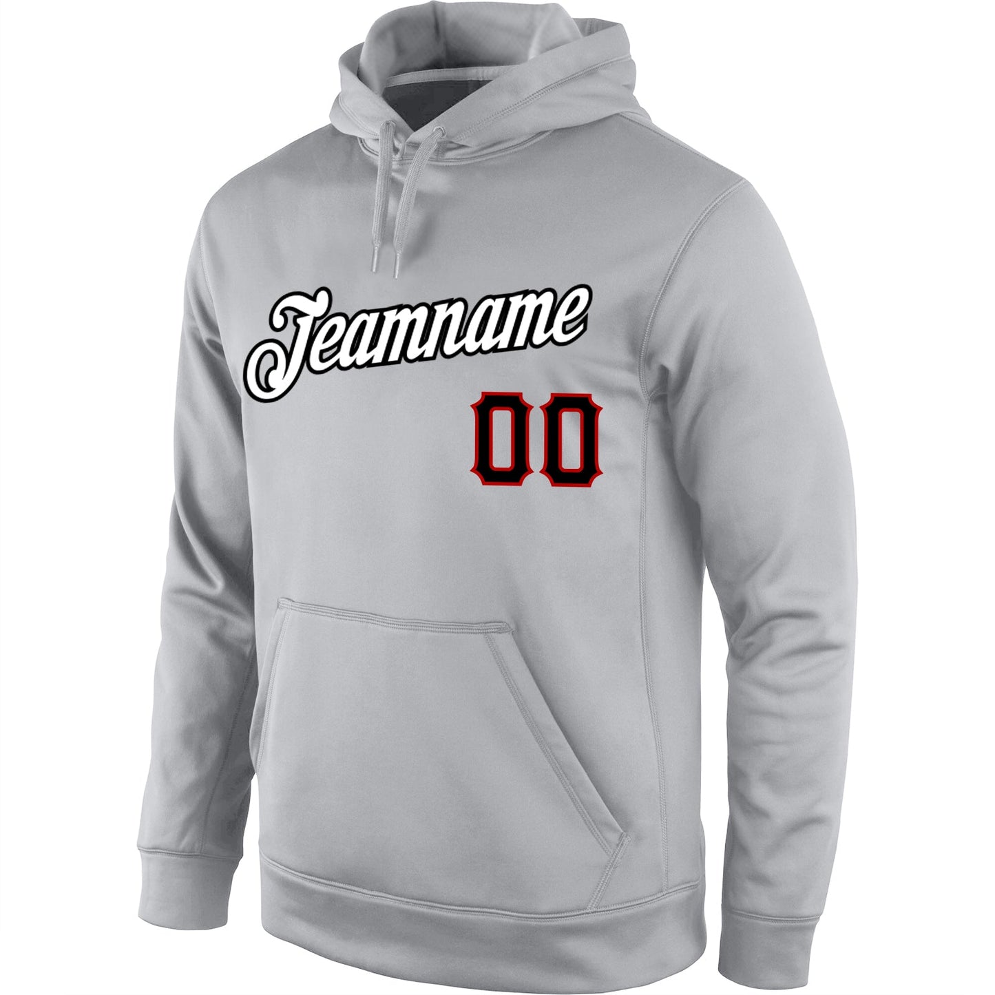 Custom Stitched Gray Black-Red Sports Pullover Sweatshirt Hoodie view 2