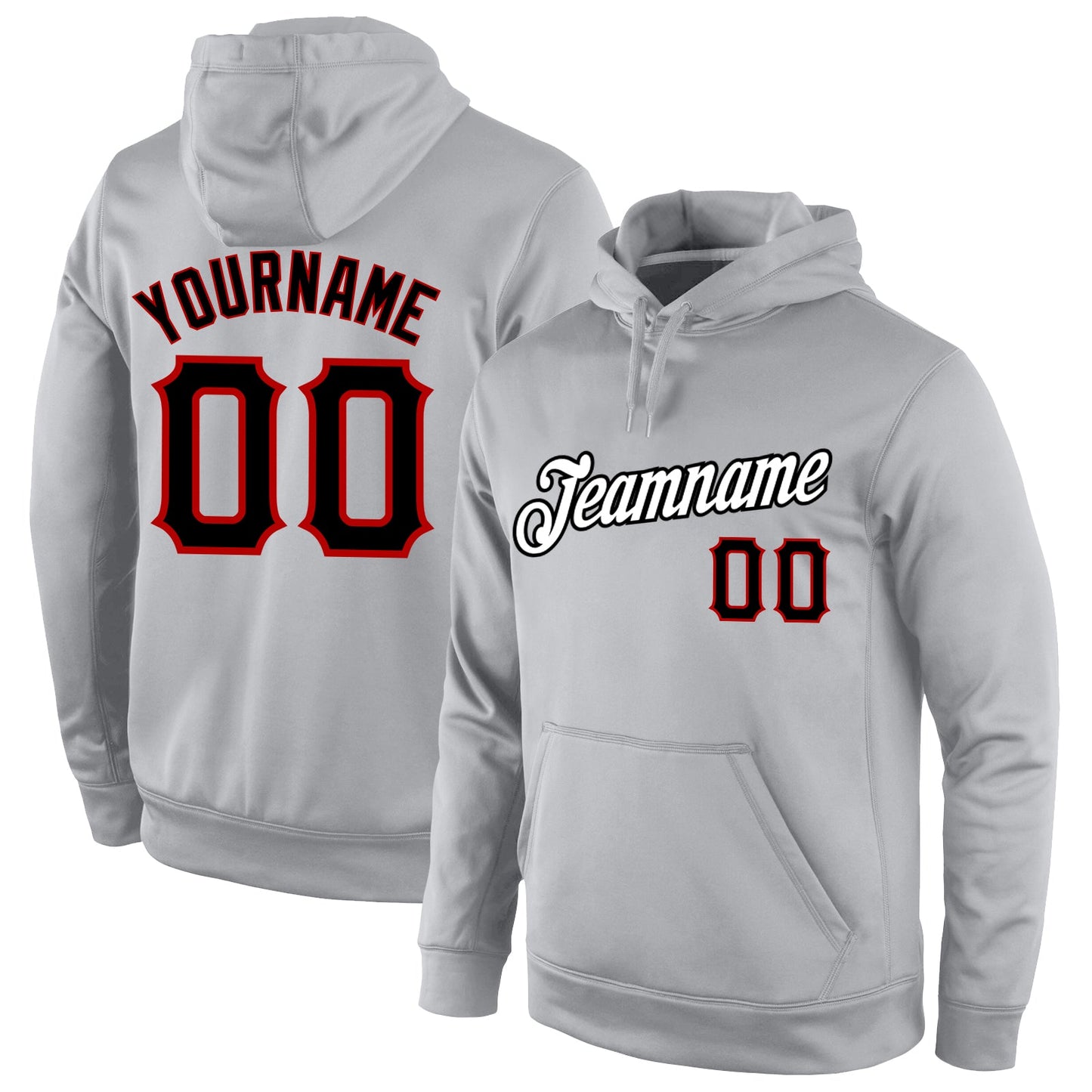 Custom Stitched Gray Black-Red Sports Pullover Sweatshirt Hoodie - Main View