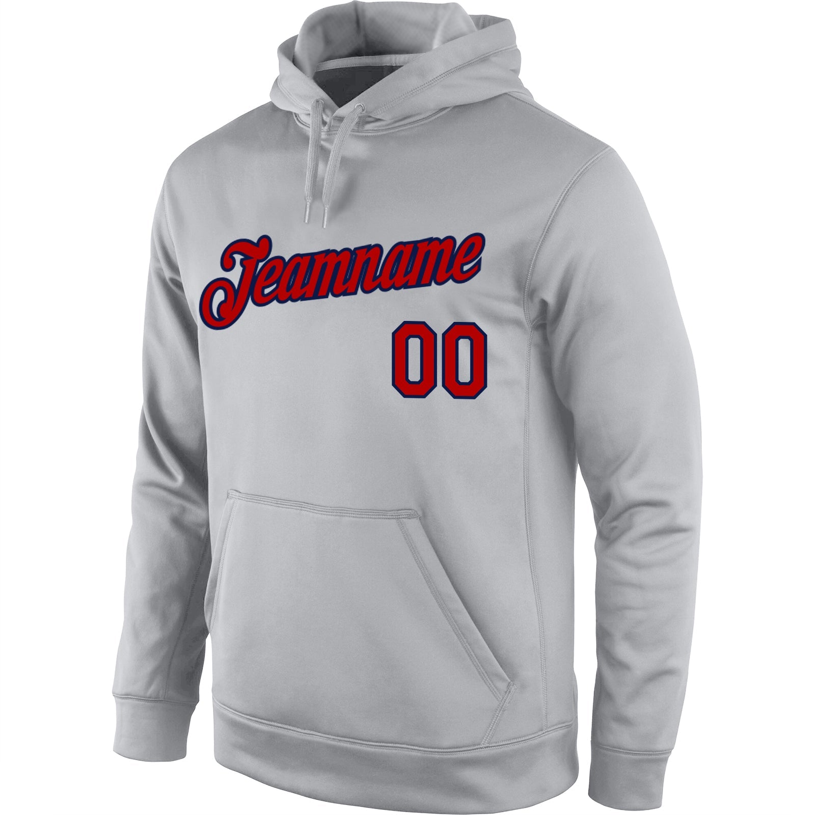 Custom Stitched Gray Red-Navy Sports Pullover Sweatshirt Hoodie view 2