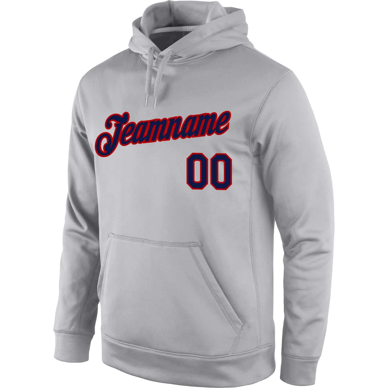 Custom Stitched Gray Navy-Red Sports Pullover Sweatshirt Hoodie view 2