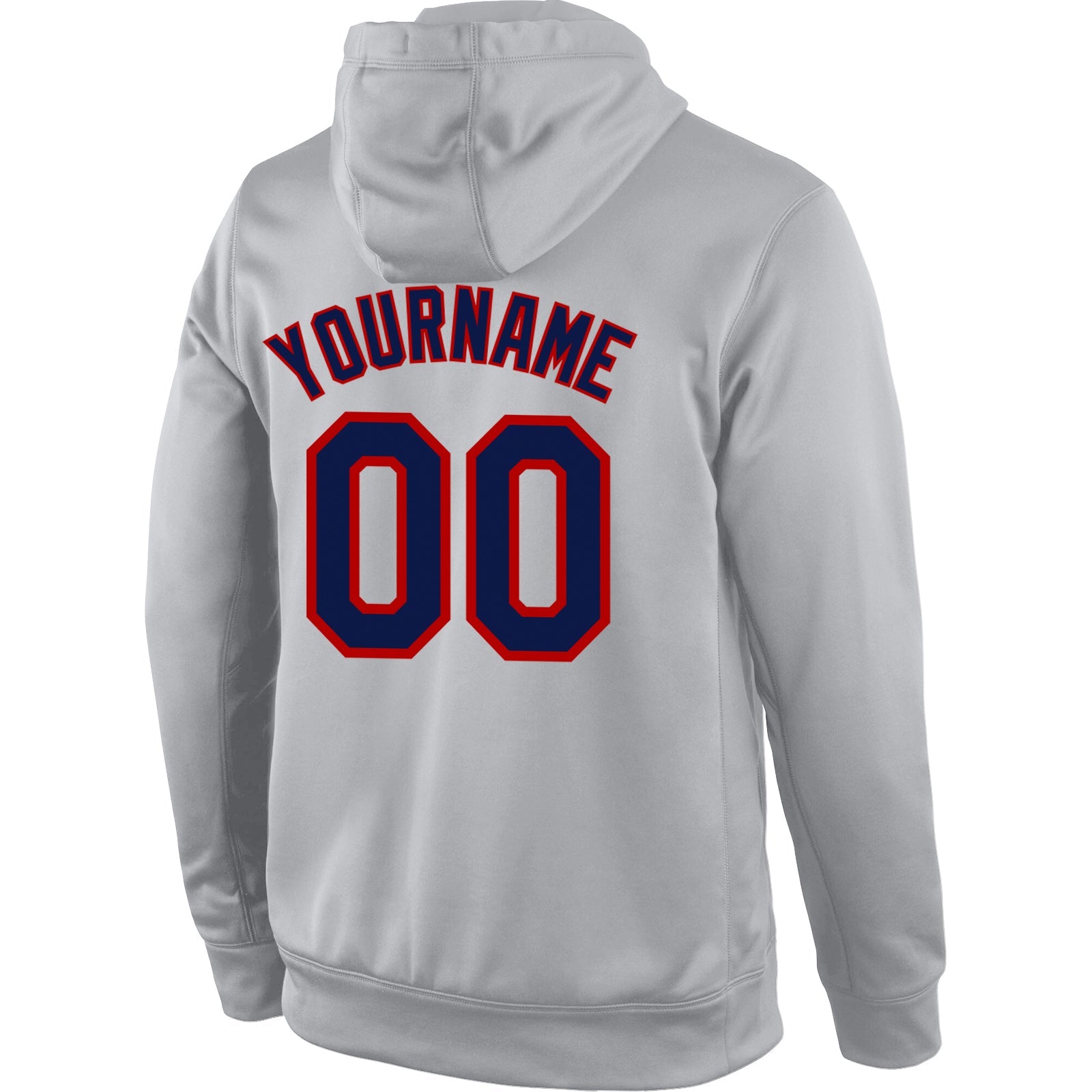 Custom Stitched Gray Navy-Red Sports Pullover Sweatshirt Hoodie view 3