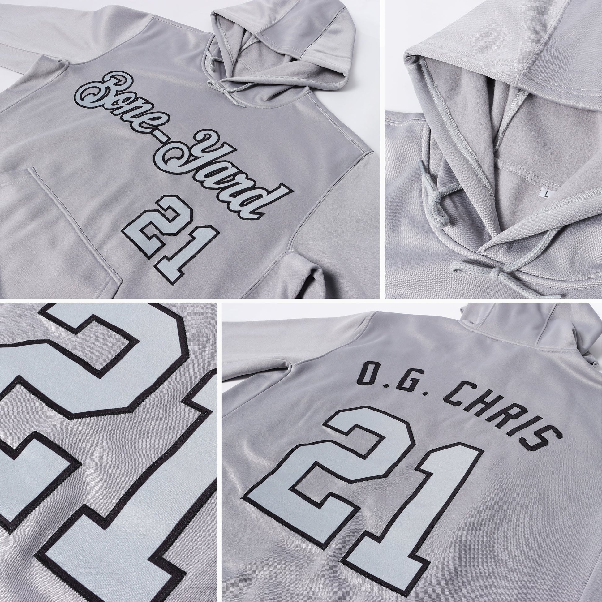 Custom Stitched Gray Gray-Black Sports Pullover Sweatshirt Hoodie view 7