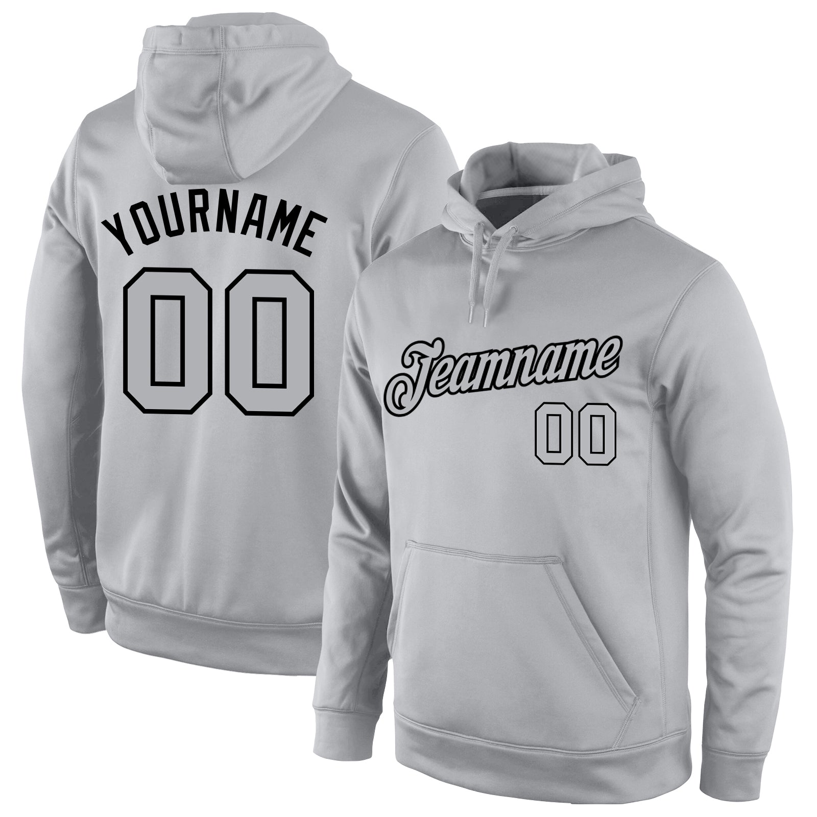 Custom Stitched Gray Gray-Black Sports Pullover Sweatshirt Hoodie - Main View