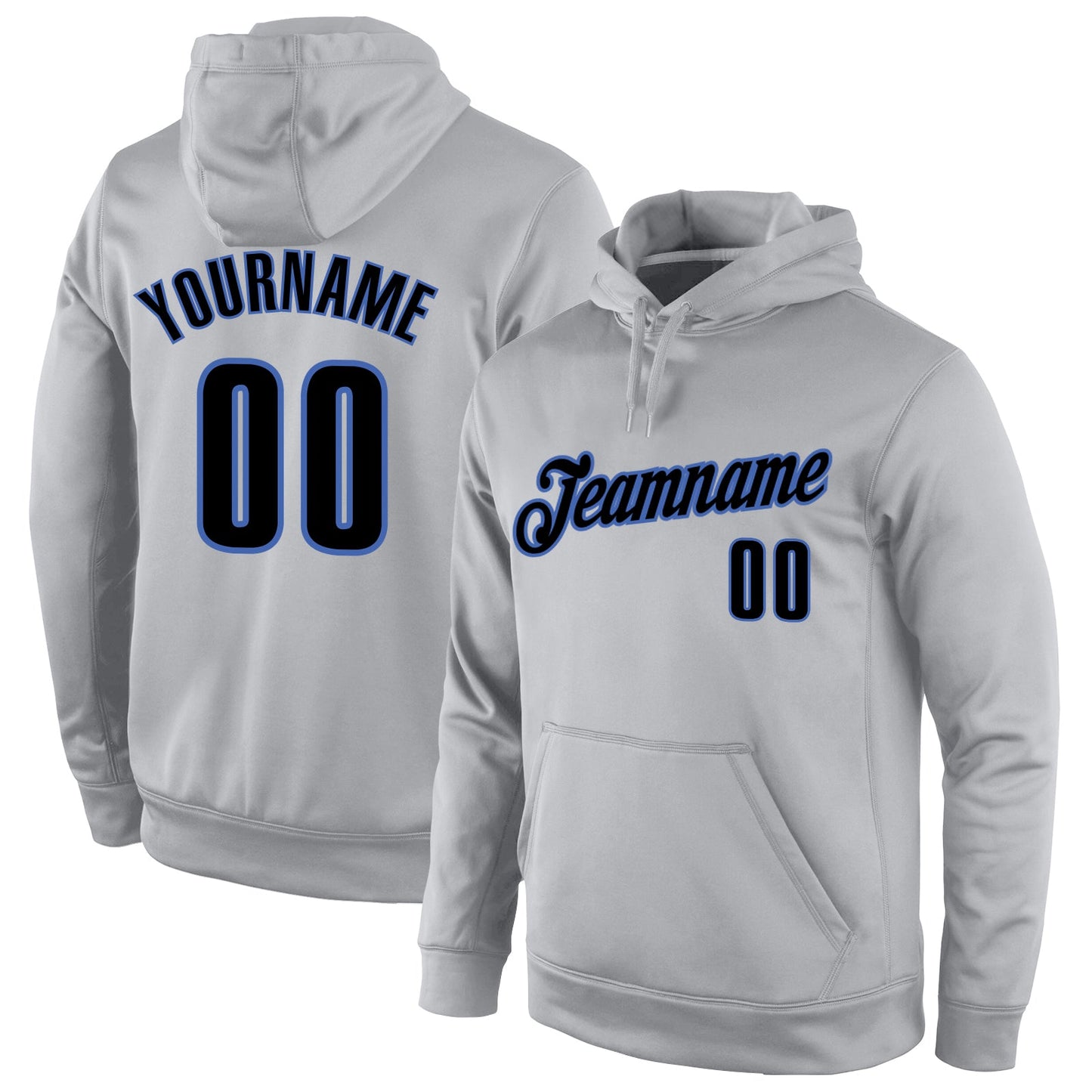Custom Stitched Gray Black-Blue Sports Pullover Sweatshirt Hoodie - Main View