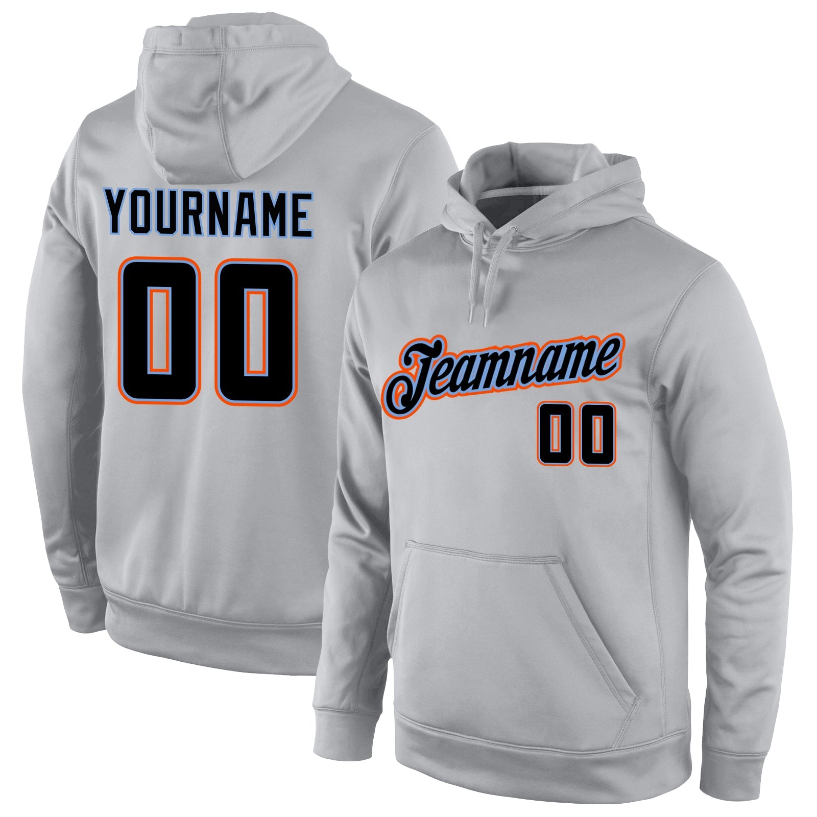 Custom Stitched Gray Black-Orange Sports Pullover Sweatshirt Hoodie - Main View