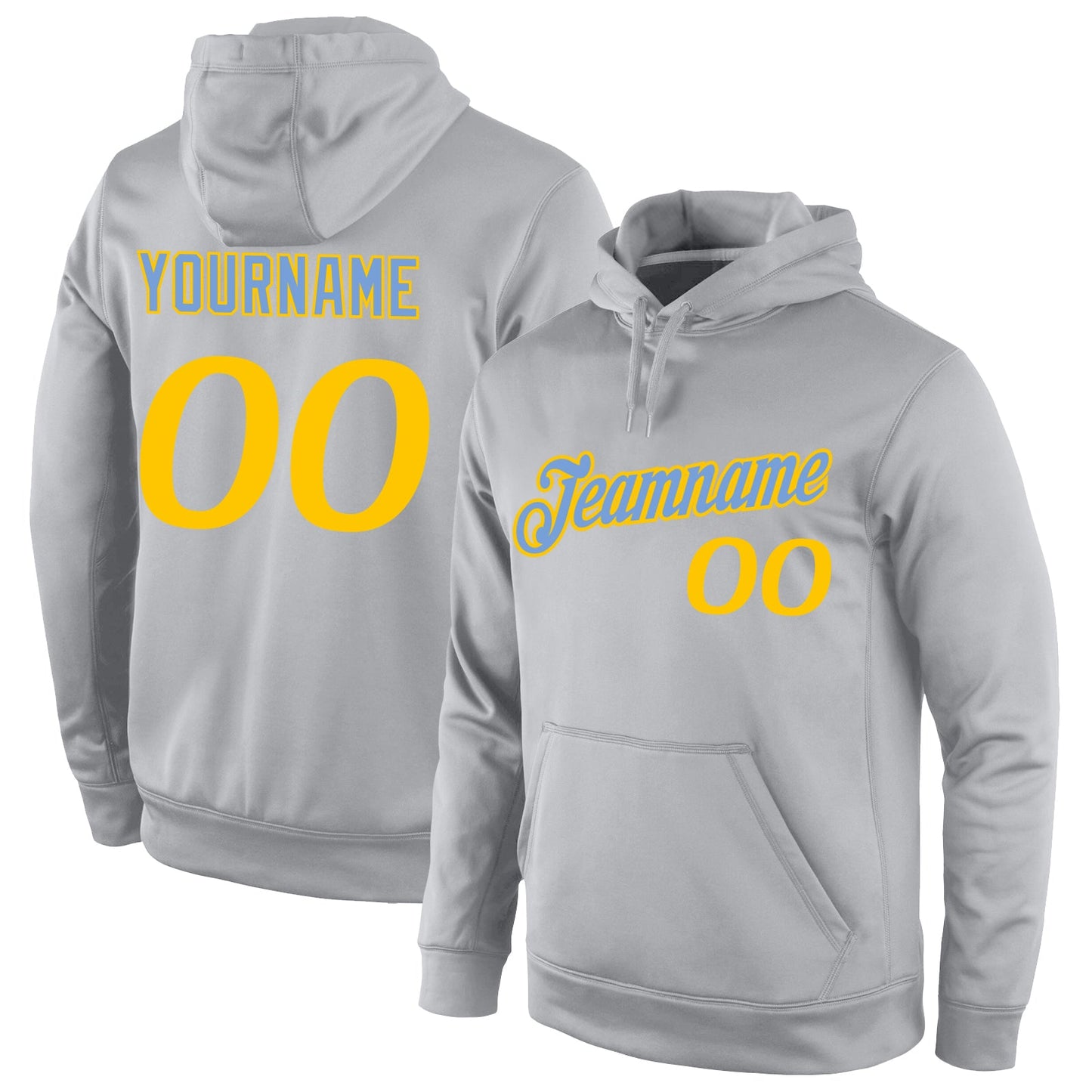 Custom Stitched Gray Gold Sports Pullover Sweatshirt Hoodie - Main View