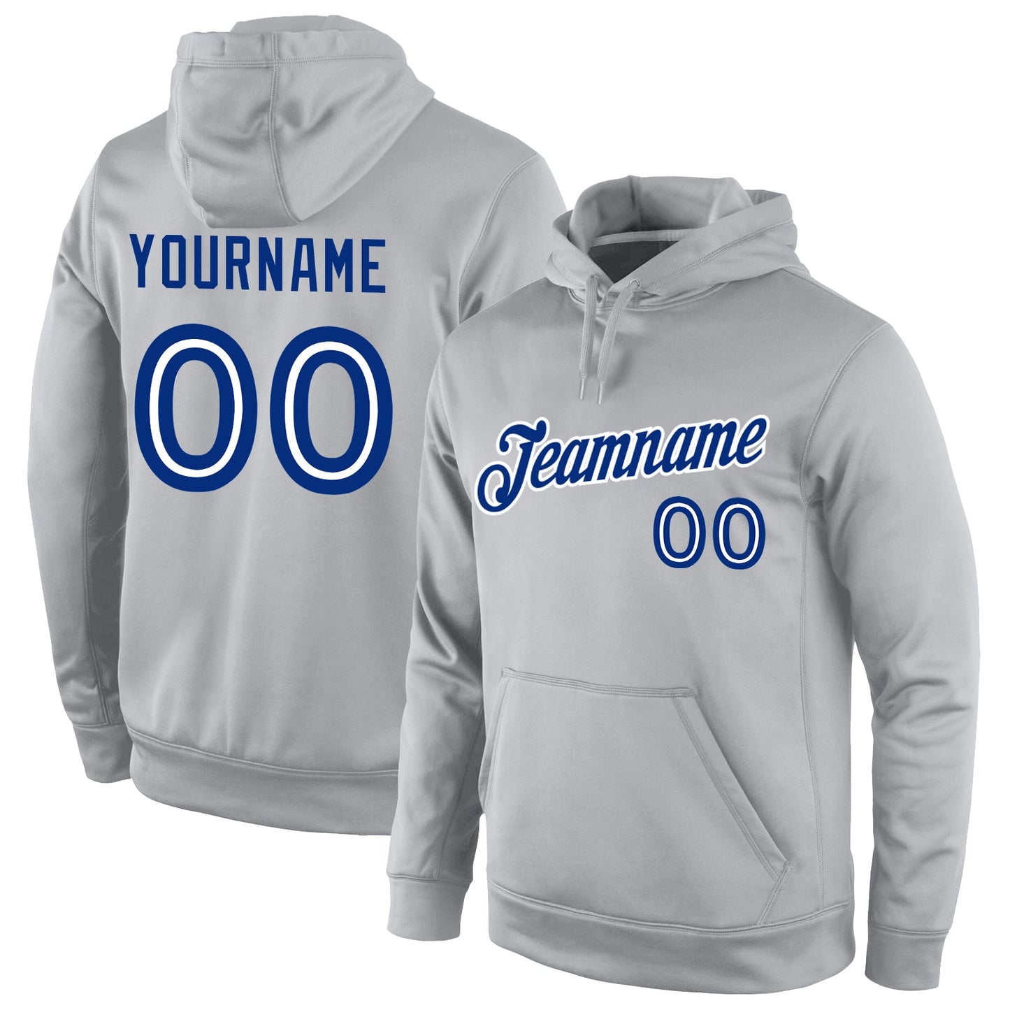 Custom Stitched Gray Royal-White Sports Pullover Sweatshirt Hoodie - Main View