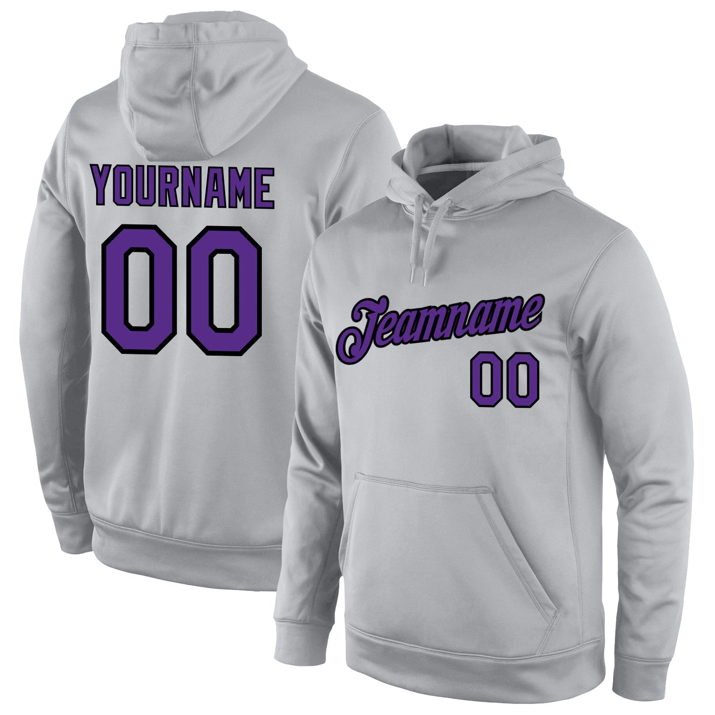 Custom Stitched Gray Purple-Black Sports Pullover Sweatshirt Hoodie - Main View
