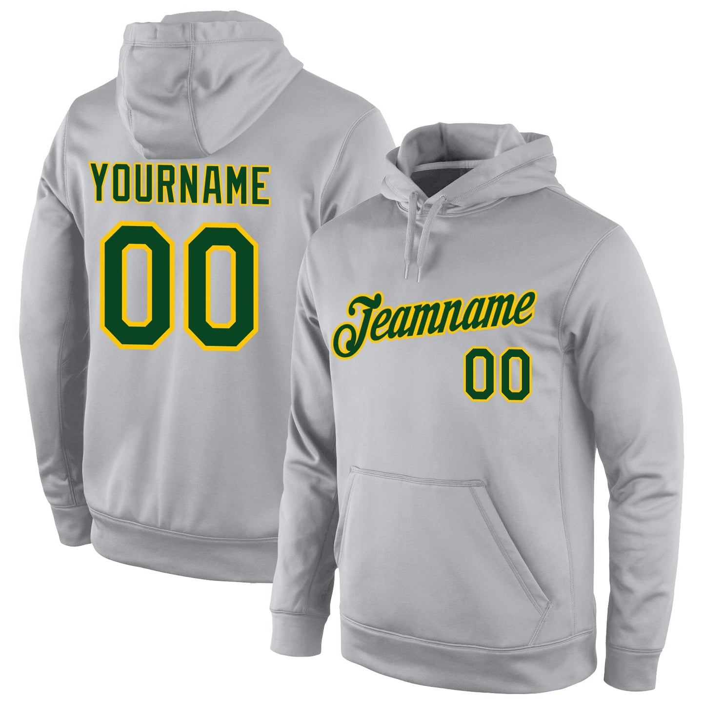 Custom Stitched Gray Green-Gold Sports Pullover Sweatshirt Hoodie - Main View