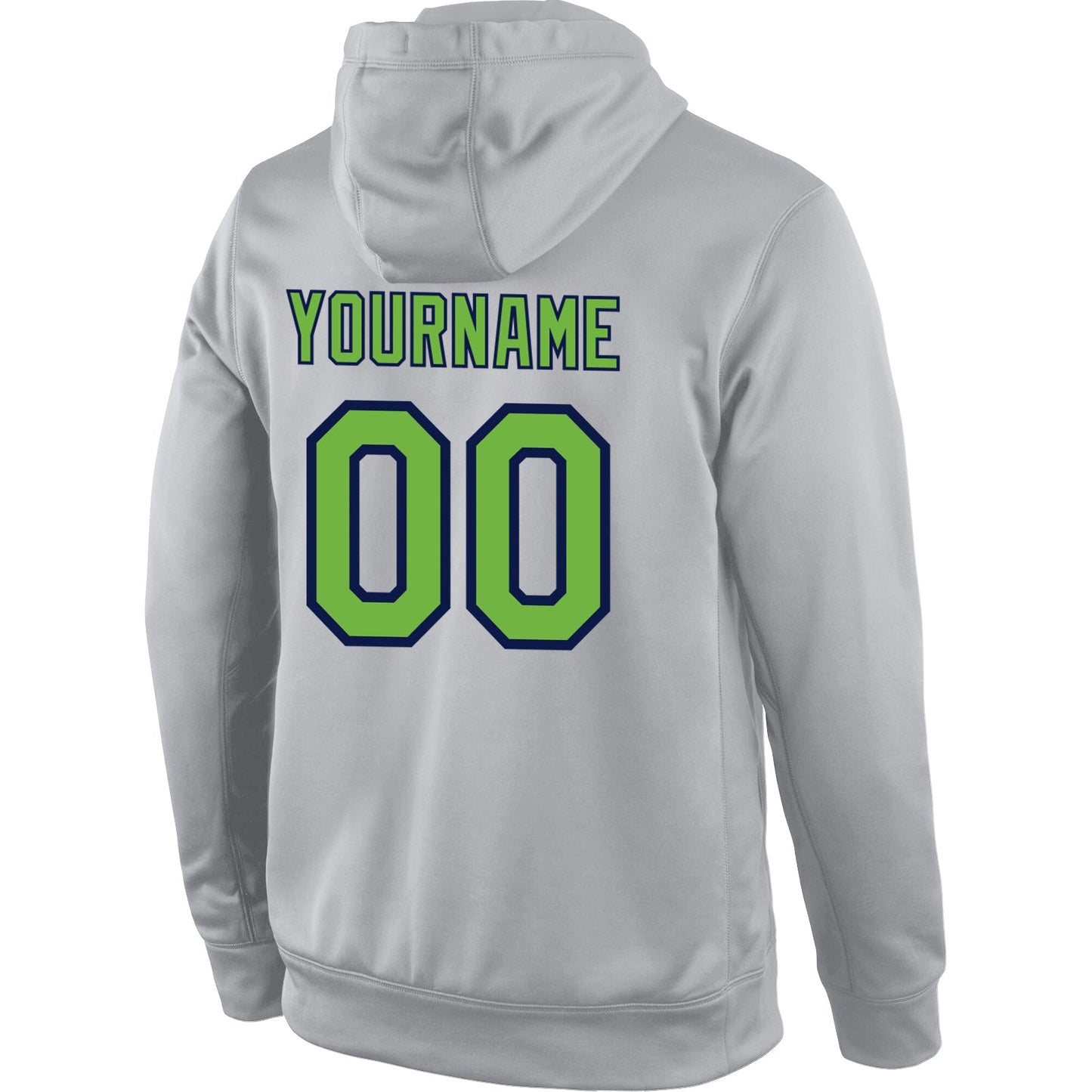 Custom Stitched Gray Neon Green-Navy Sports Pullover Sweatshirt Hoodie view 3