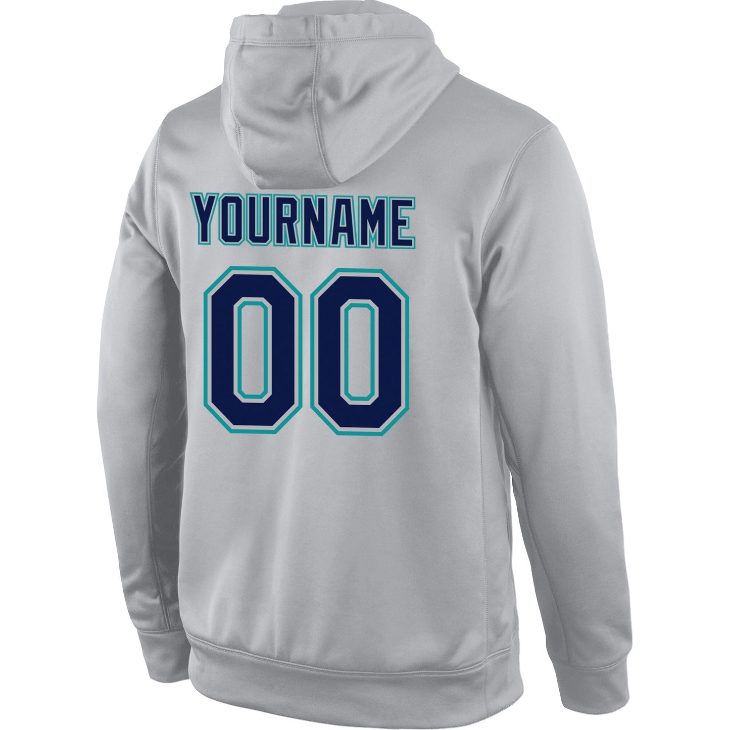 Custom Stitched Gray Navy-Aqua Sports Pullover Sweatshirt Hoodie view 3