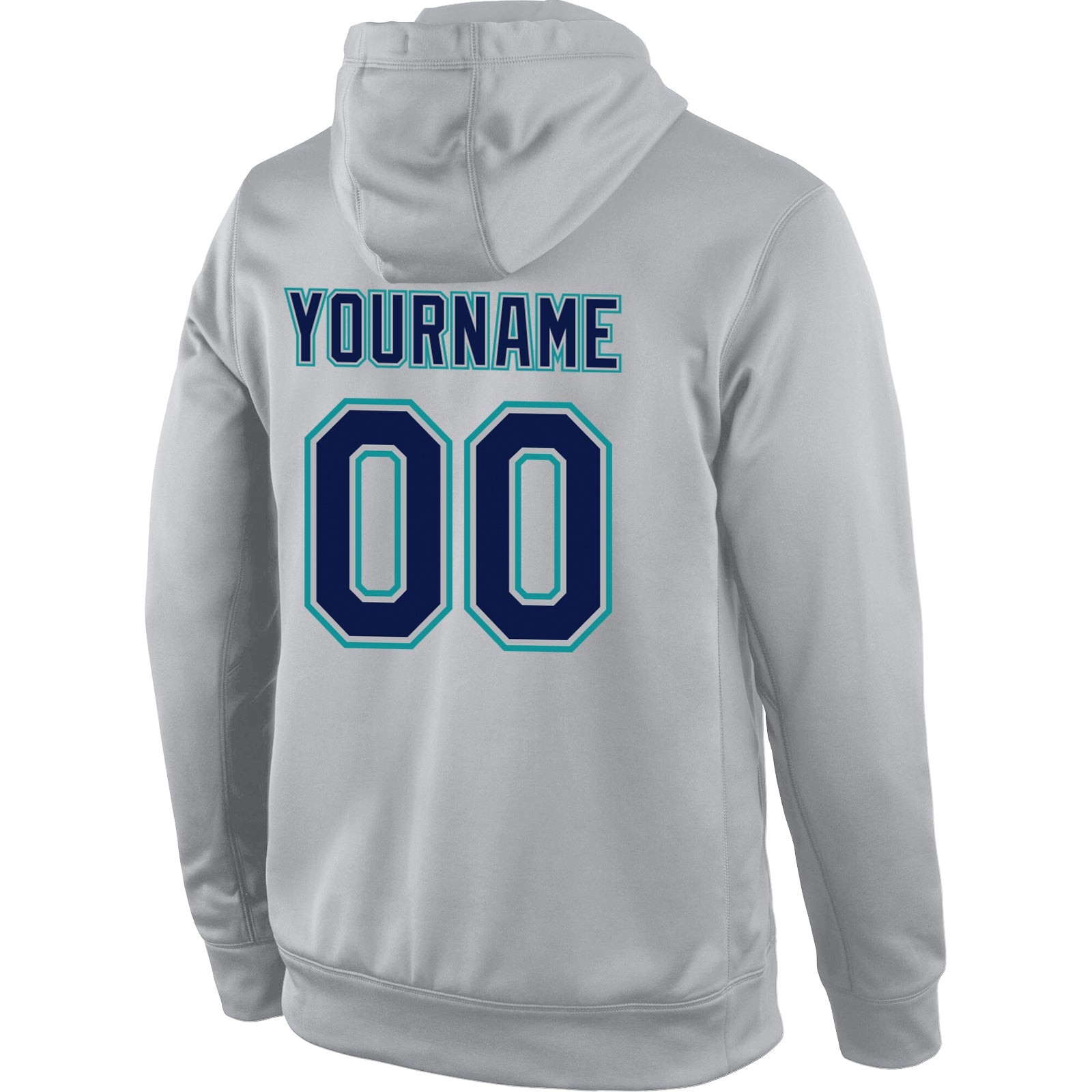 Custom Stitched Gray Navy-Aqua Sports Pullover Sweatshirt Hoodie view 3