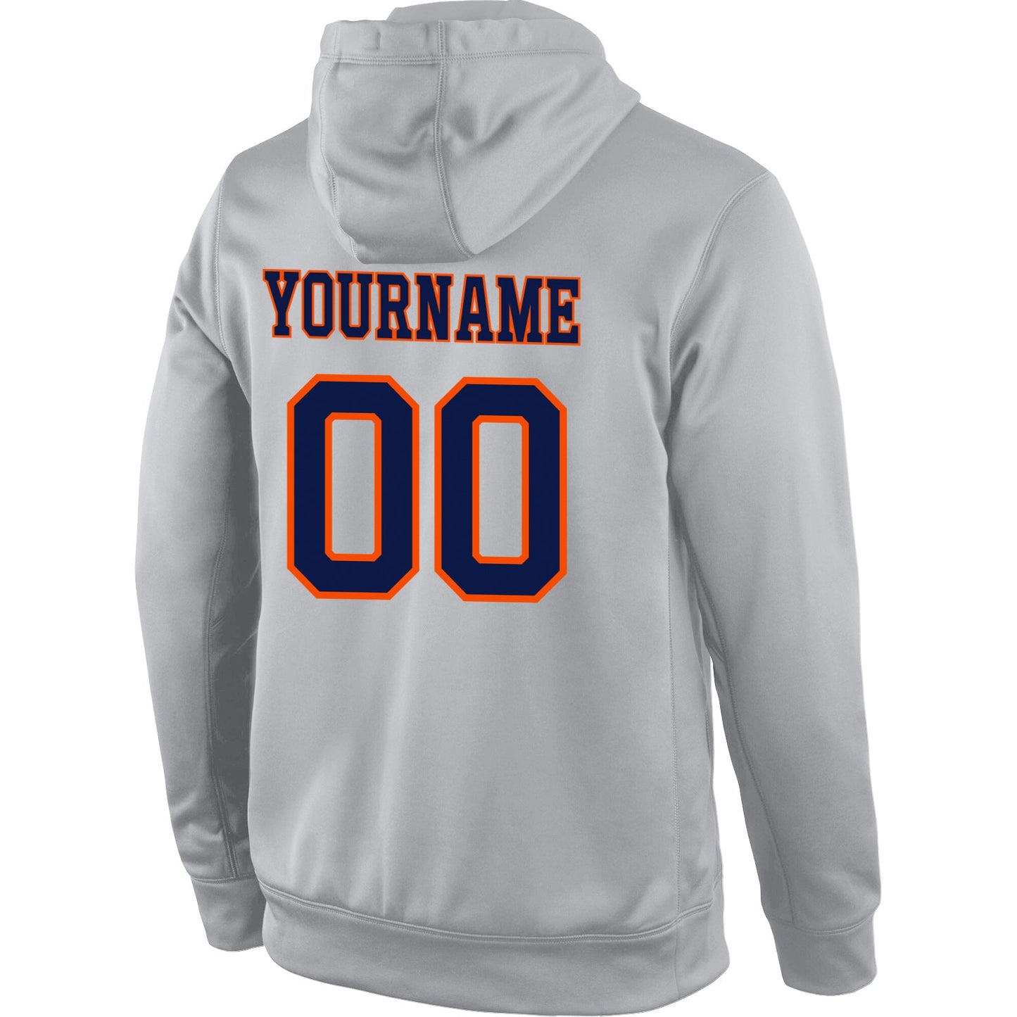 Custom Stitched Gray Navy-Orange Sports Pullover Sweatshirt Hoodie view 3