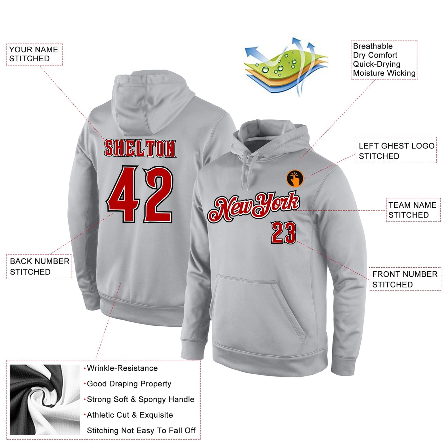 Custom Stitched Gray Orange-Black Sports Pullover Sweatshirt Hoodie view 4