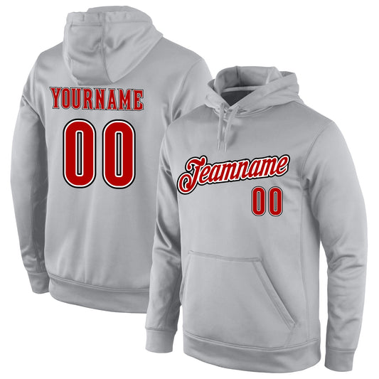 Custom Stitched Gray Orange-Black Sports Pullover Sweatshirt Hoodie - Main View