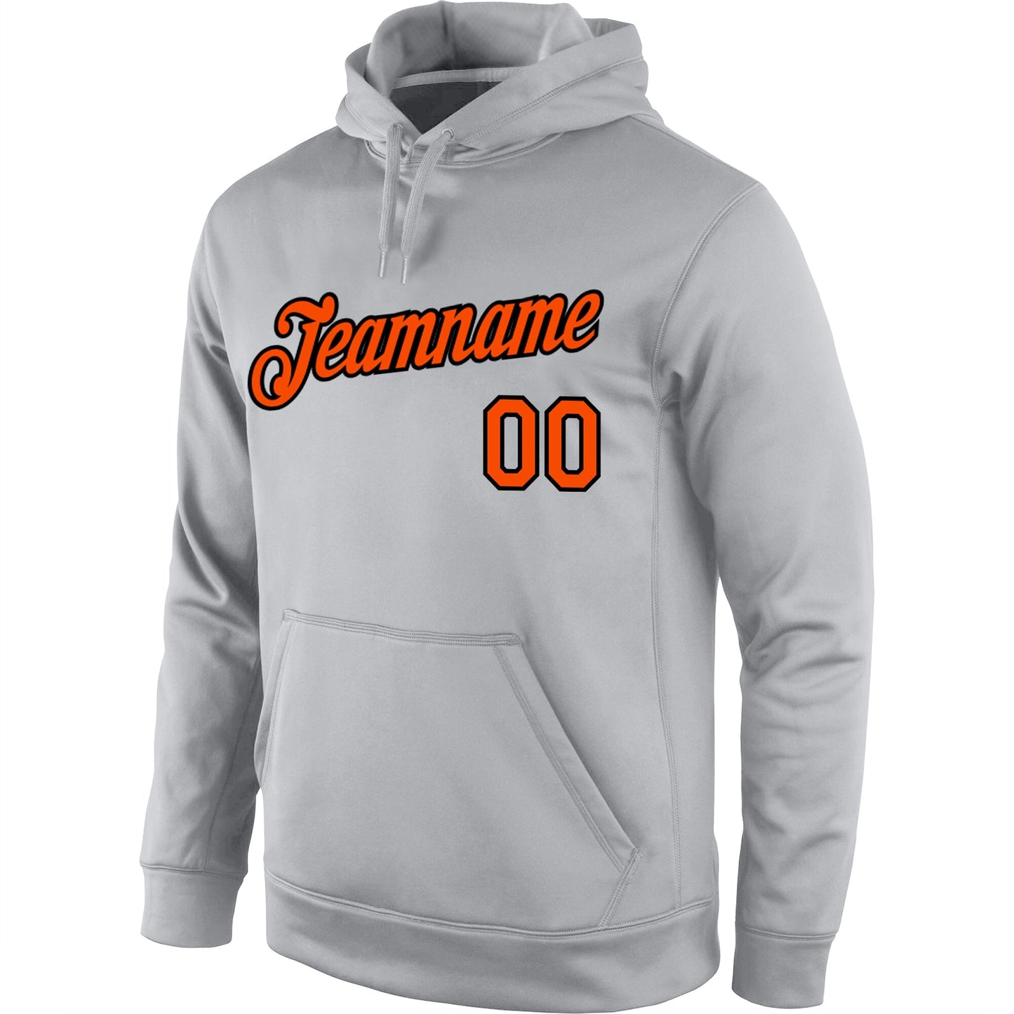 Custom Stitched Gray Orange-Black Sports Pullover Sweatshirt Hoodie view 2