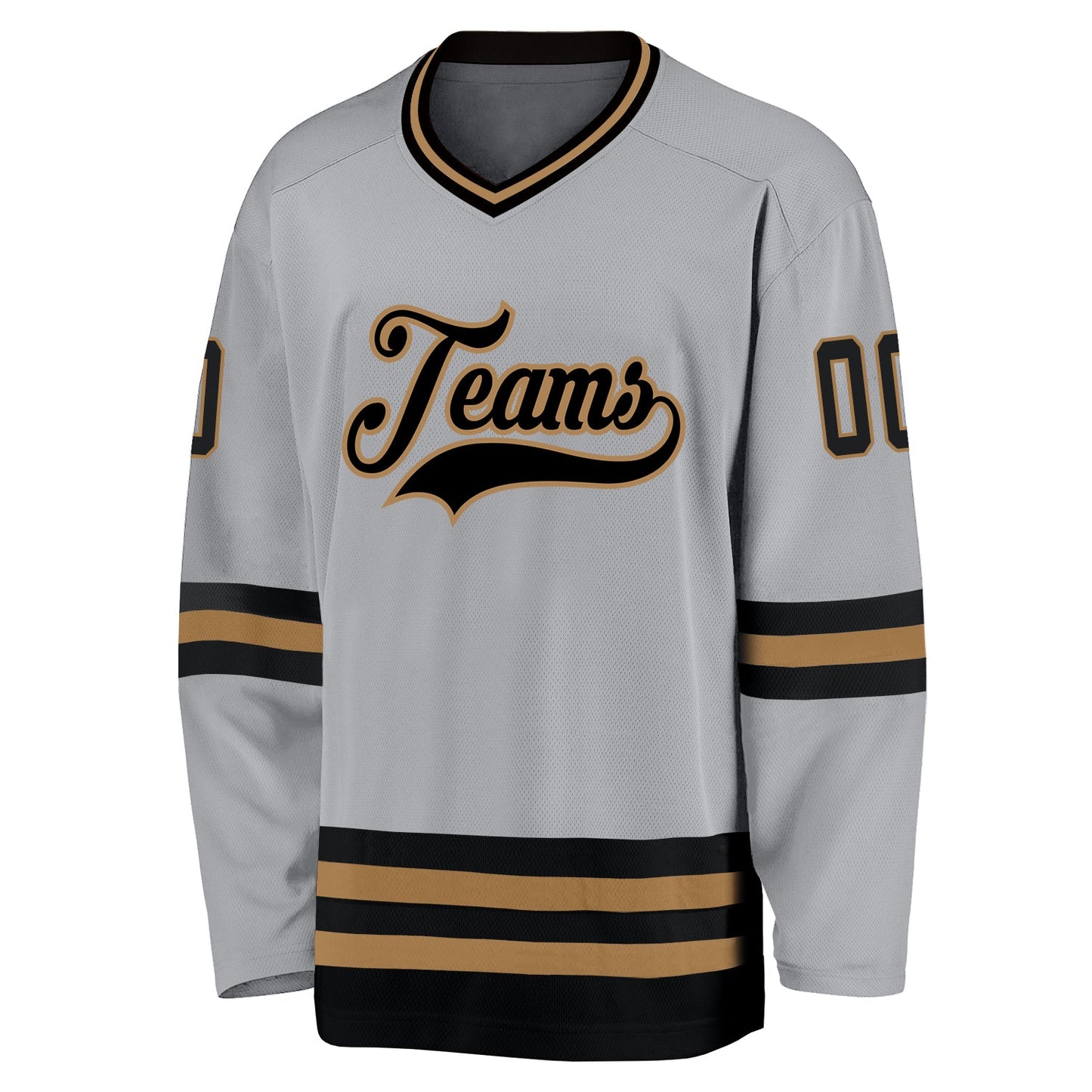 Custom Gray Black-Old Gold Hockey Jersey view 2