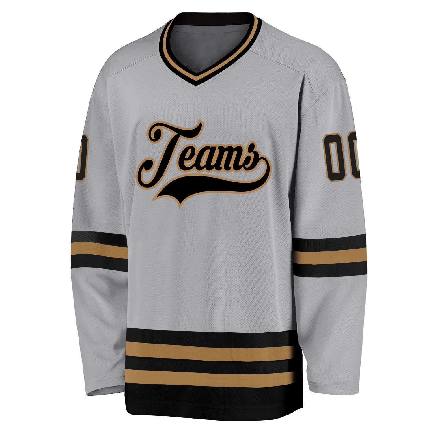 Custom Gray Black-Old Gold Hockey Jersey view 2