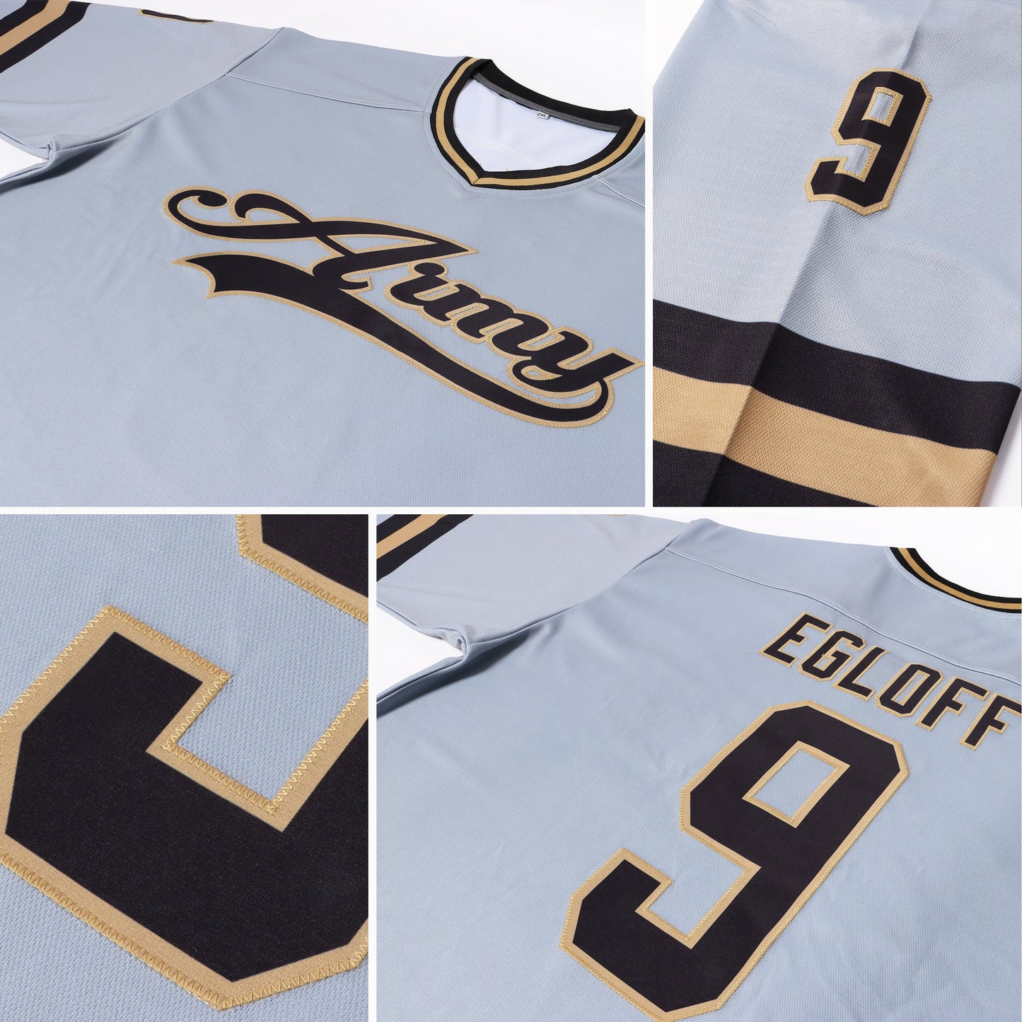 Custom Gray Black-Old Gold Hockey Jersey view 7