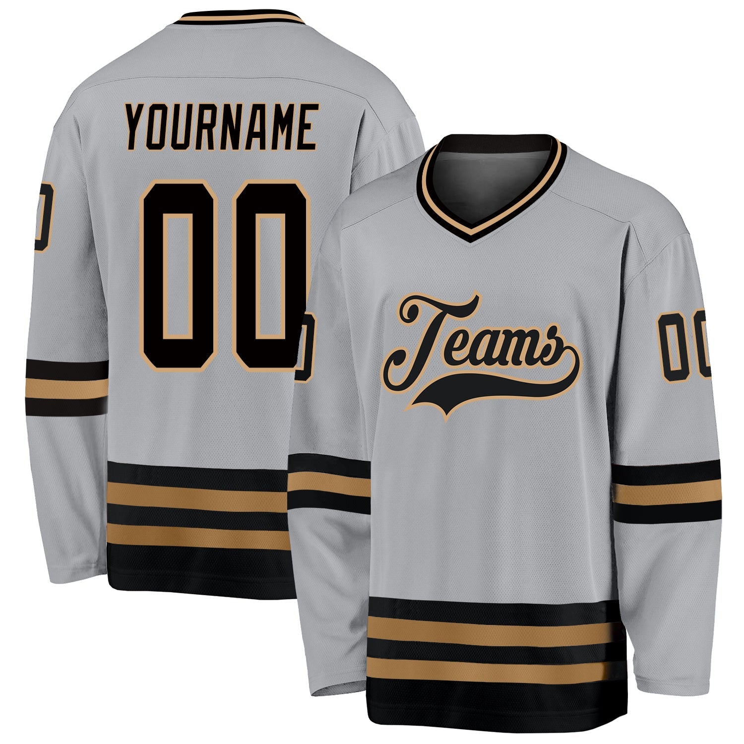 Custom Gray Black-Old Gold Hockey Jersey - Main View