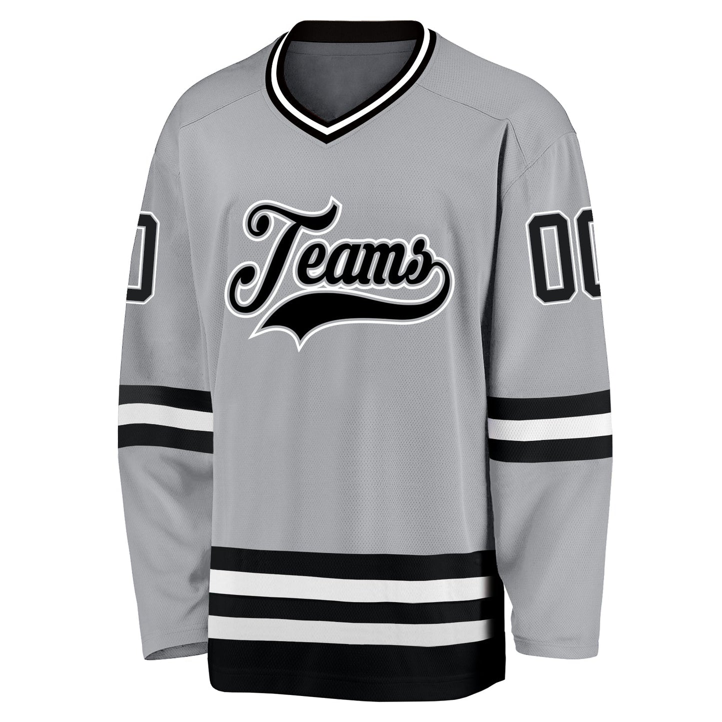 Custom Gray Black-White Hockey Jersey view 2
